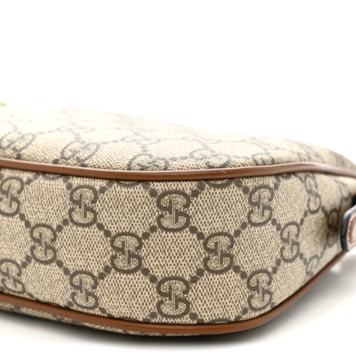 GG Supreme Monogram Textured Calfskin Small Emblem Shoulder Bag Beige Dark Brown - Image 10