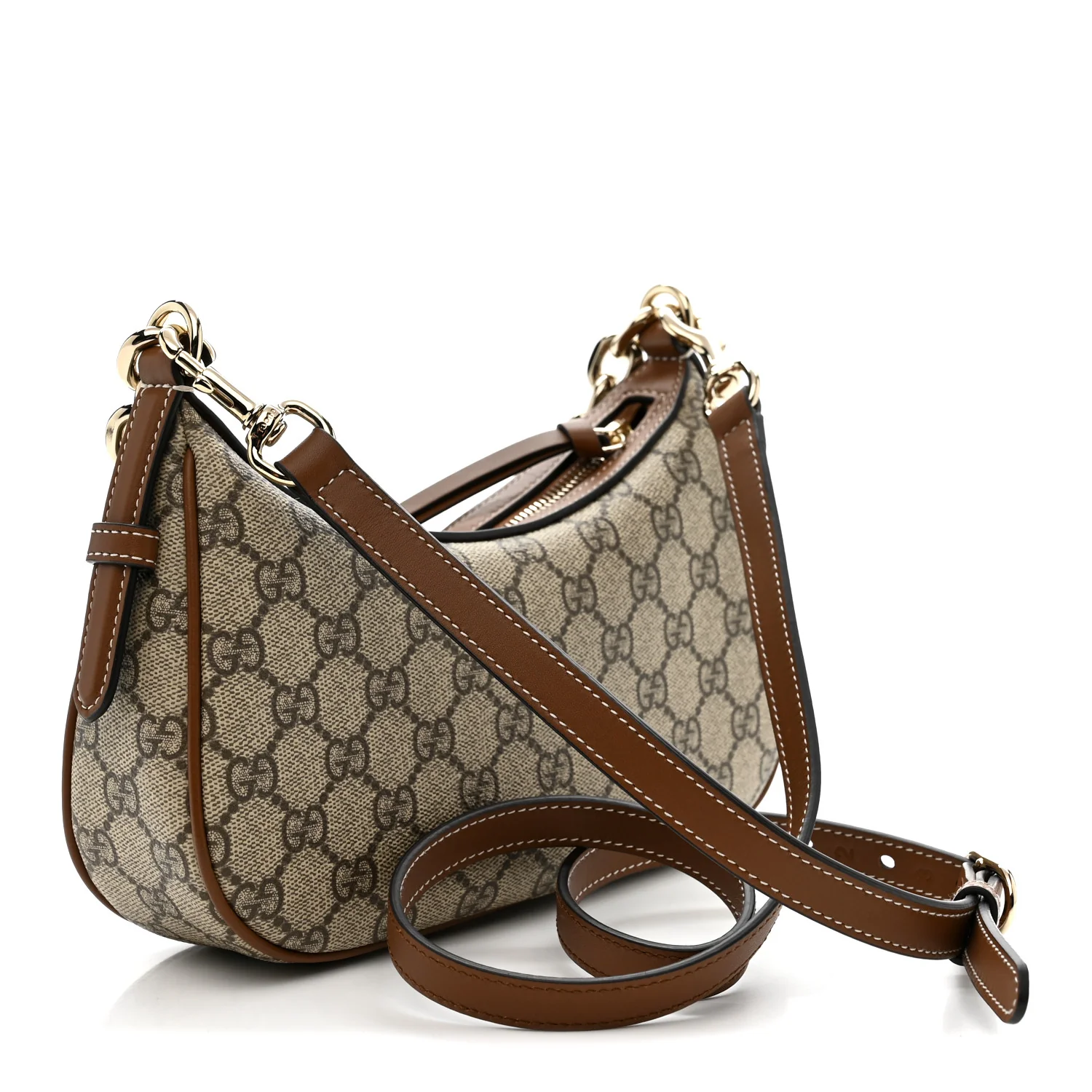 GG Supreme Monogram Textured Calfskin Small Emblem Shoulder Bag Beige Dark Brown - Image 3