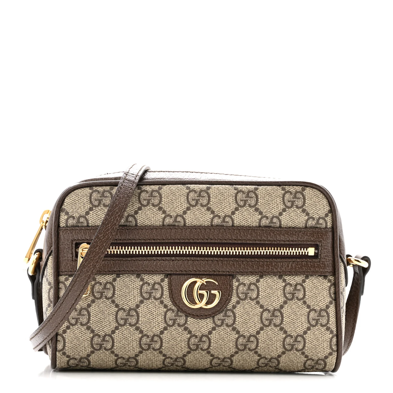 GG Supreme Monogram Textured Calfskin Super Mini Ophidia Shoulder Bag Beige Ebony New Acero