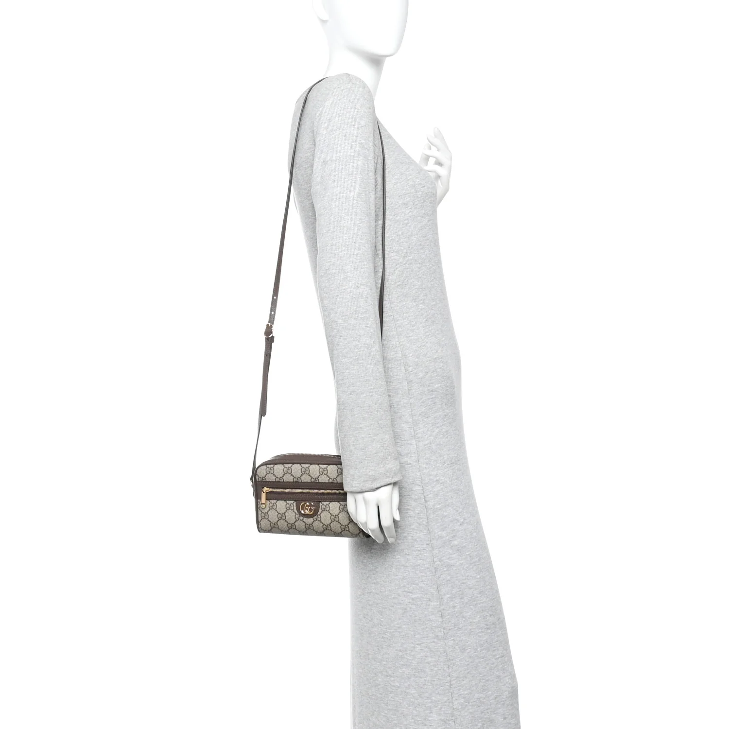 GG Supreme Monogram Textured Calfskin Super Mini Ophidia Shoulder Bag Beige Ebony New Acero - Image 2
