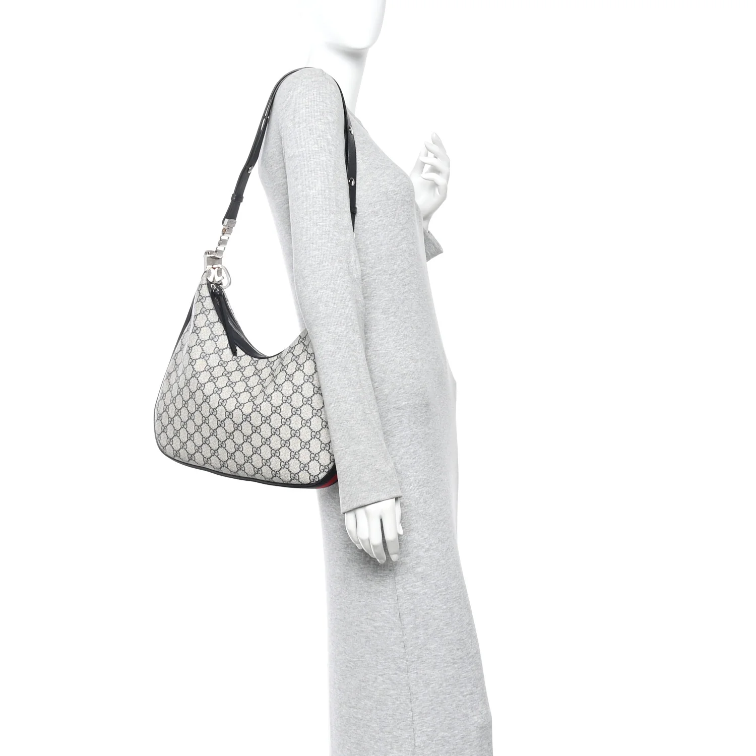 GG Supreme Monogram Textured Calfskin Web Large Attache Shoulder Bag Beige Blue - Image 2