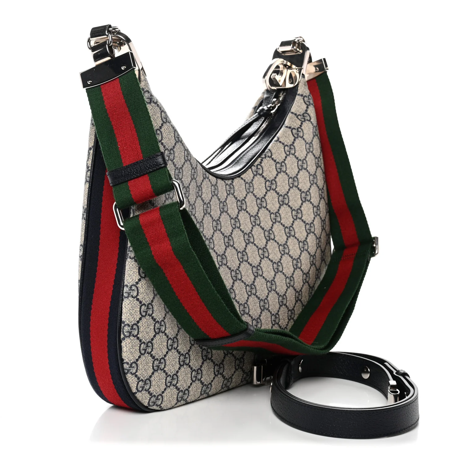 GG Supreme Monogram Textured Calfskin Web Large Attache Shoulder Bag Beige Blue - Image 3