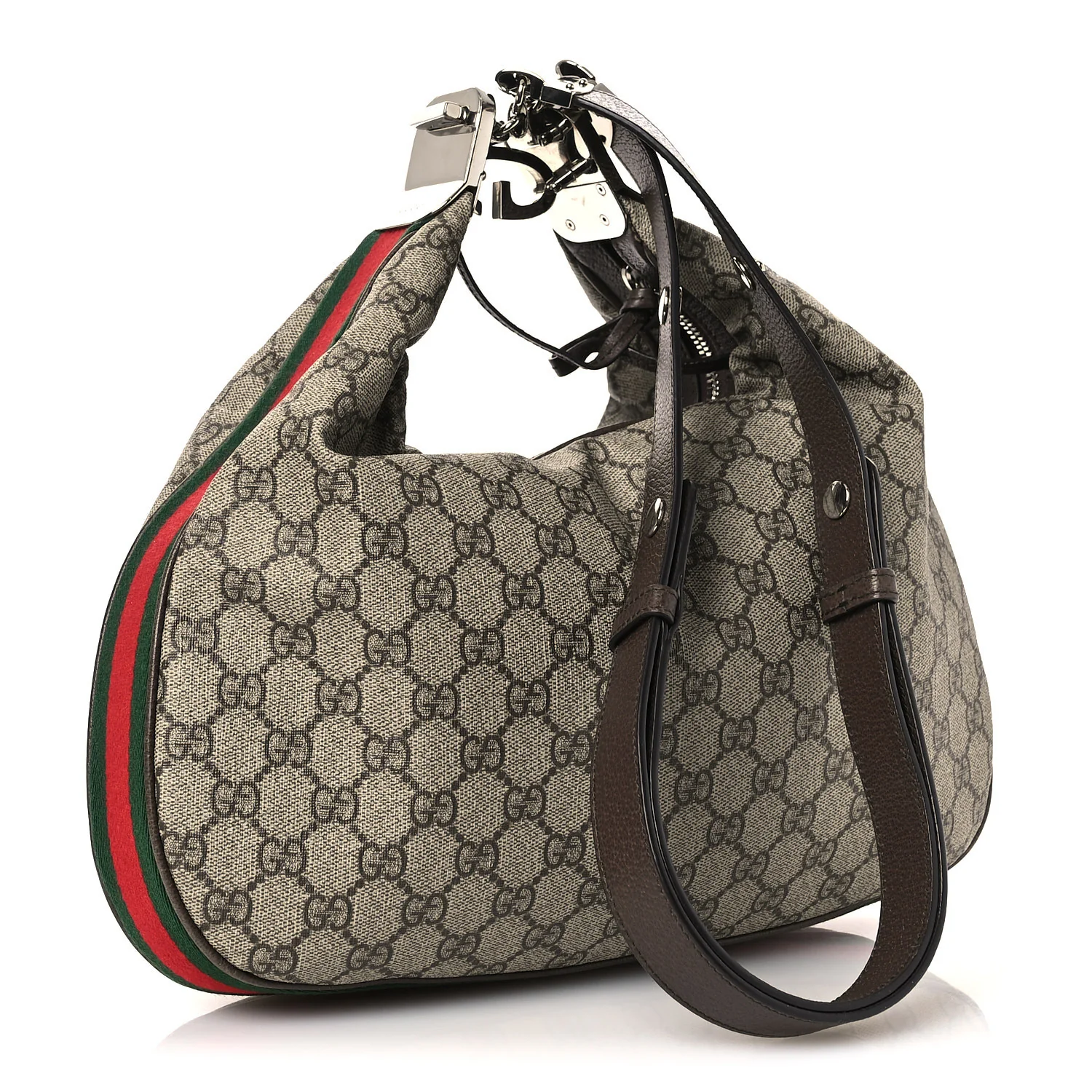 GG Supreme Monogram Textured Calfskin Web Large Attache Shoulder Bag Beige Ebony New Acero - Image 3