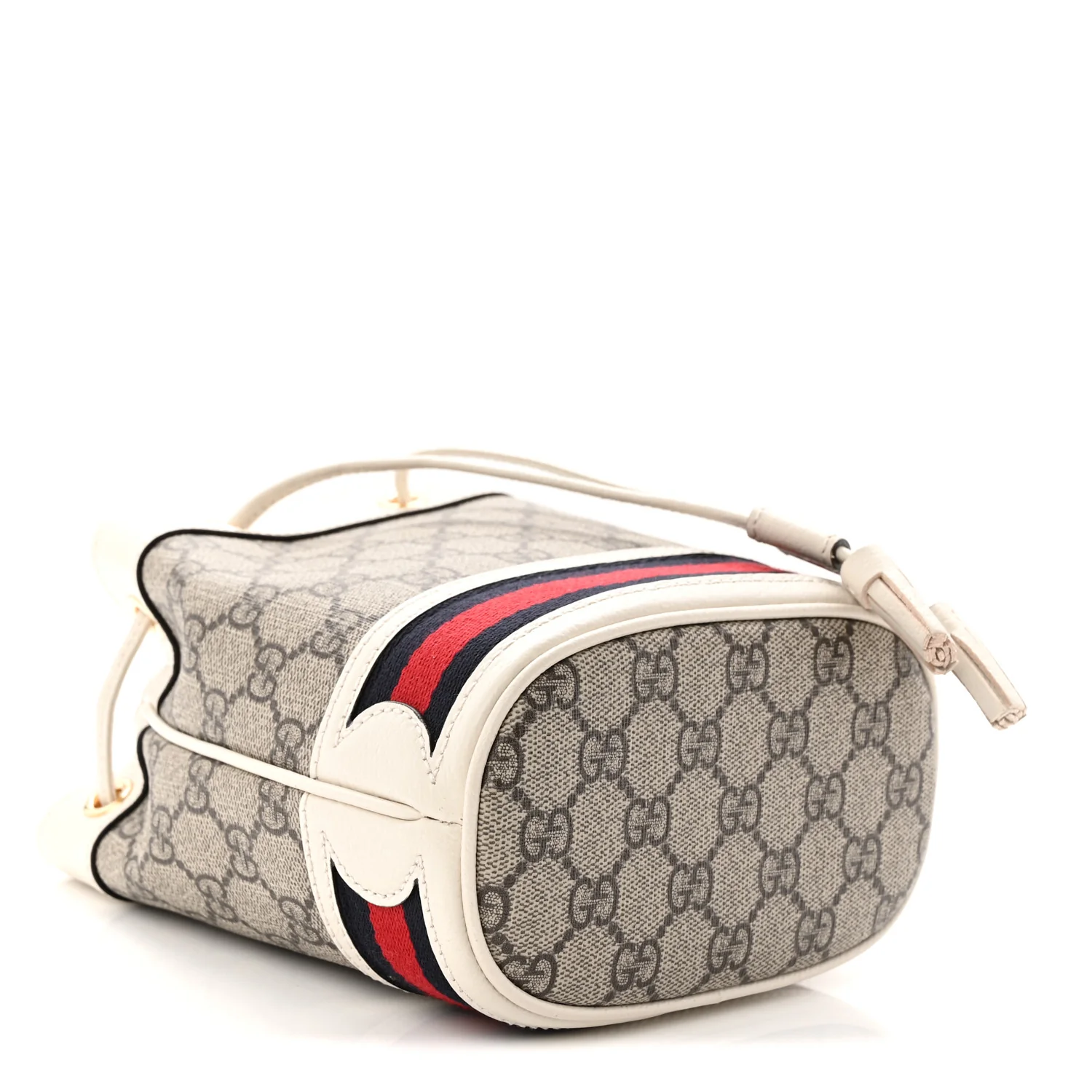 GG Supreme Monogram Textured Calfskin Web Mini Ophidia Bucket Bag Beige Ebony Mystic White - Image 4