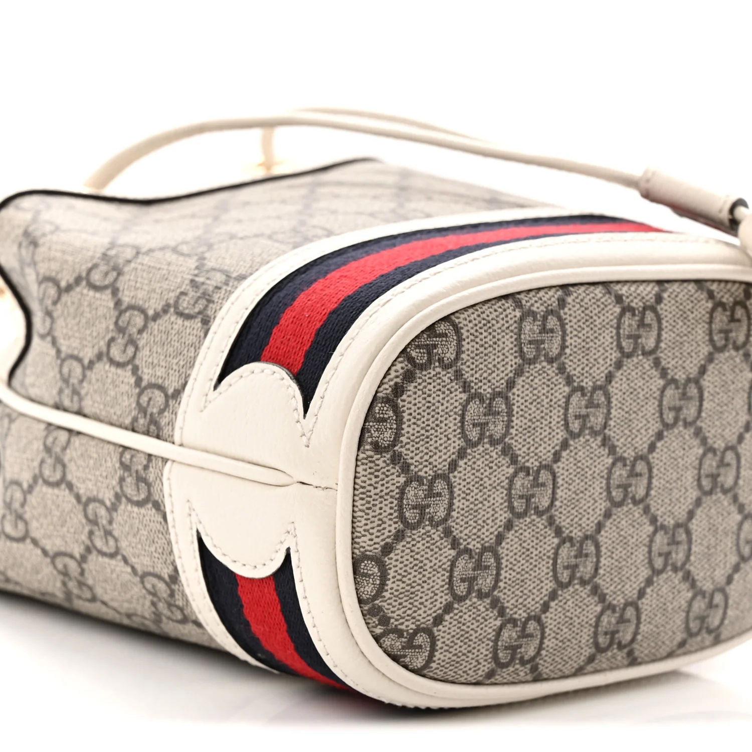 GG Supreme Monogram Textured Calfskin Web Mini Ophidia Bucket Bag Beige Ebony Mystic White - Image 9