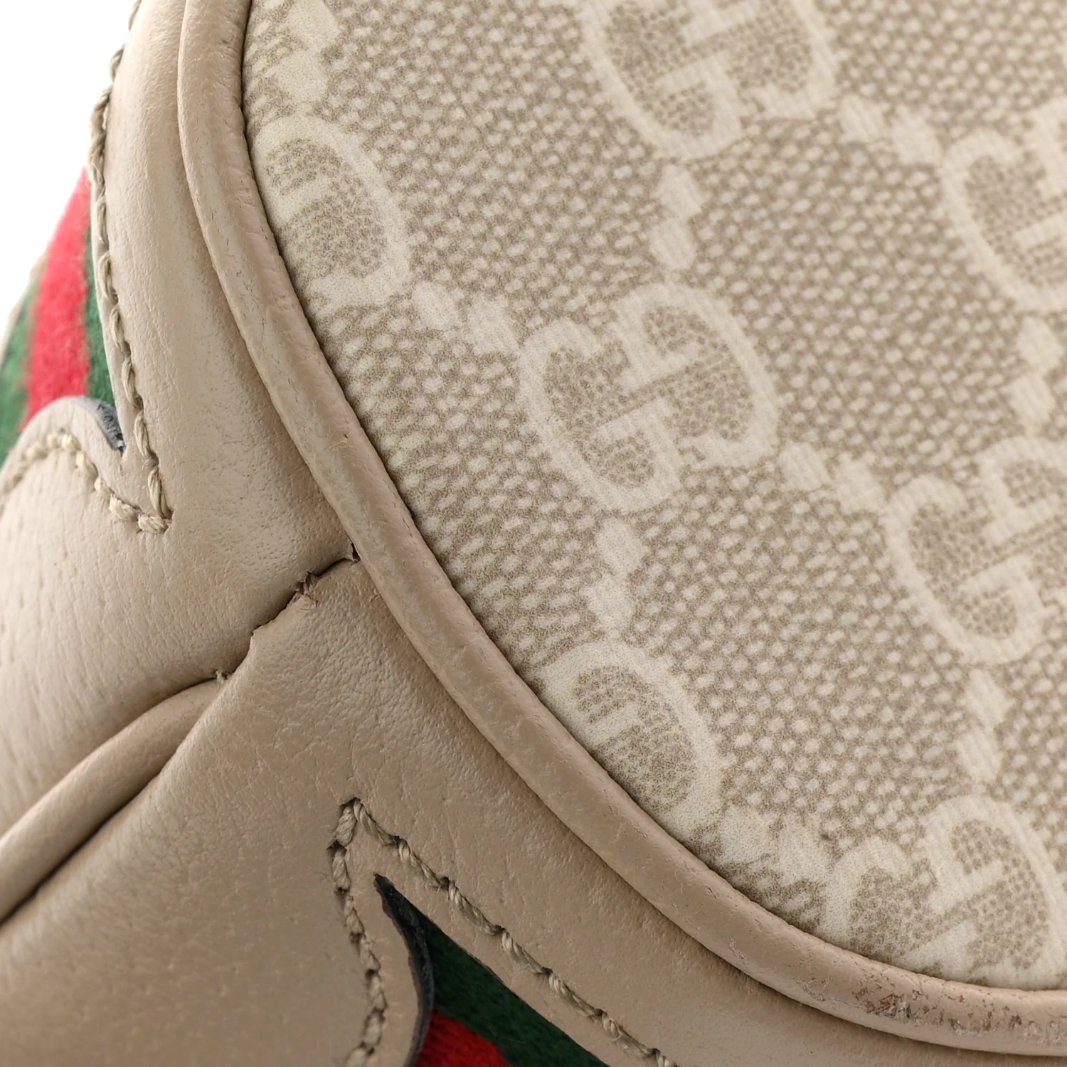 GG Supreme Monogram Textured Calfskin Web Mini Ophidia Bucket Bag Beige Ebony Mystic White Oatmeal - Image 11