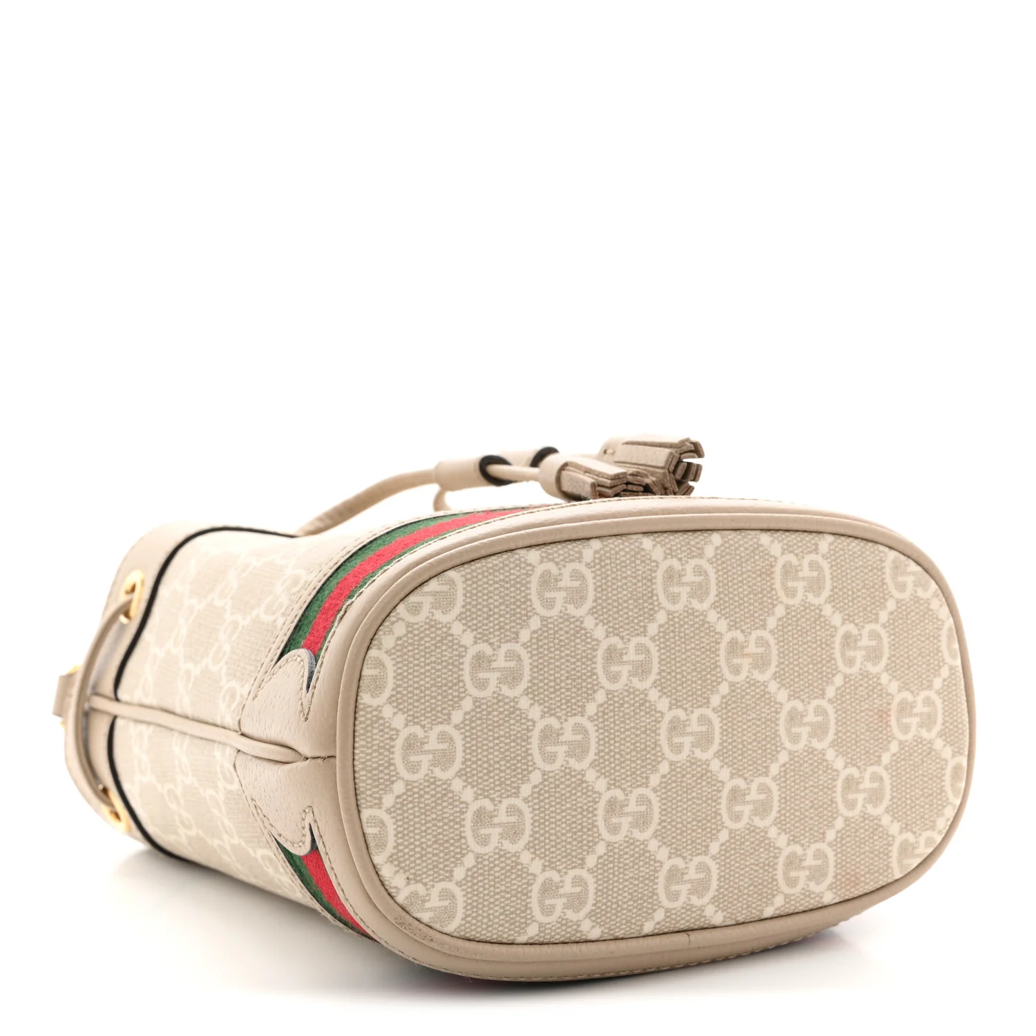 GG Supreme Monogram Textured Calfskin Web Mini Ophidia Bucket Bag Beige Ebony Mystic White Oatmeal - Image 4