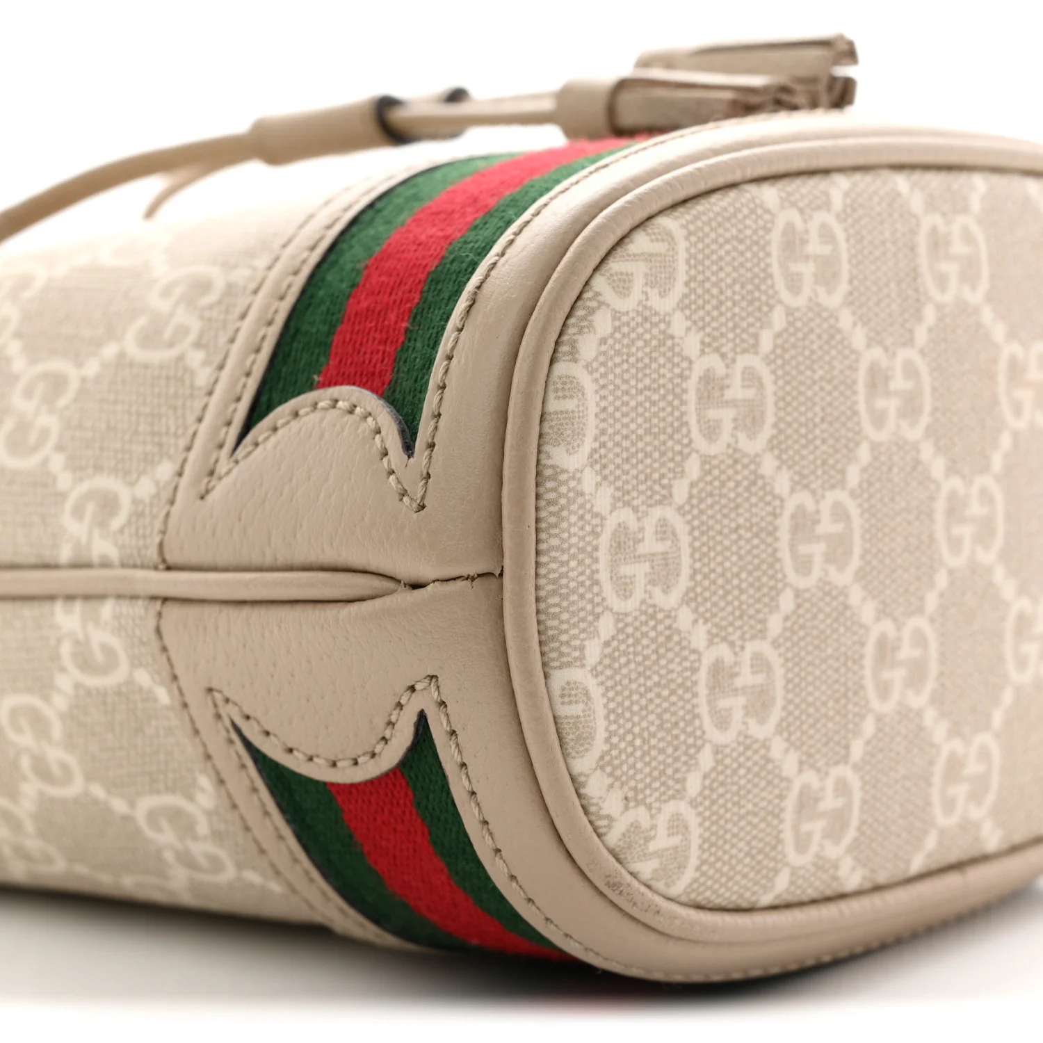 GG Supreme Monogram Textured Calfskin Web Mini Ophidia Bucket Bag Beige Ebony Mystic White Oatmeal - Image 9