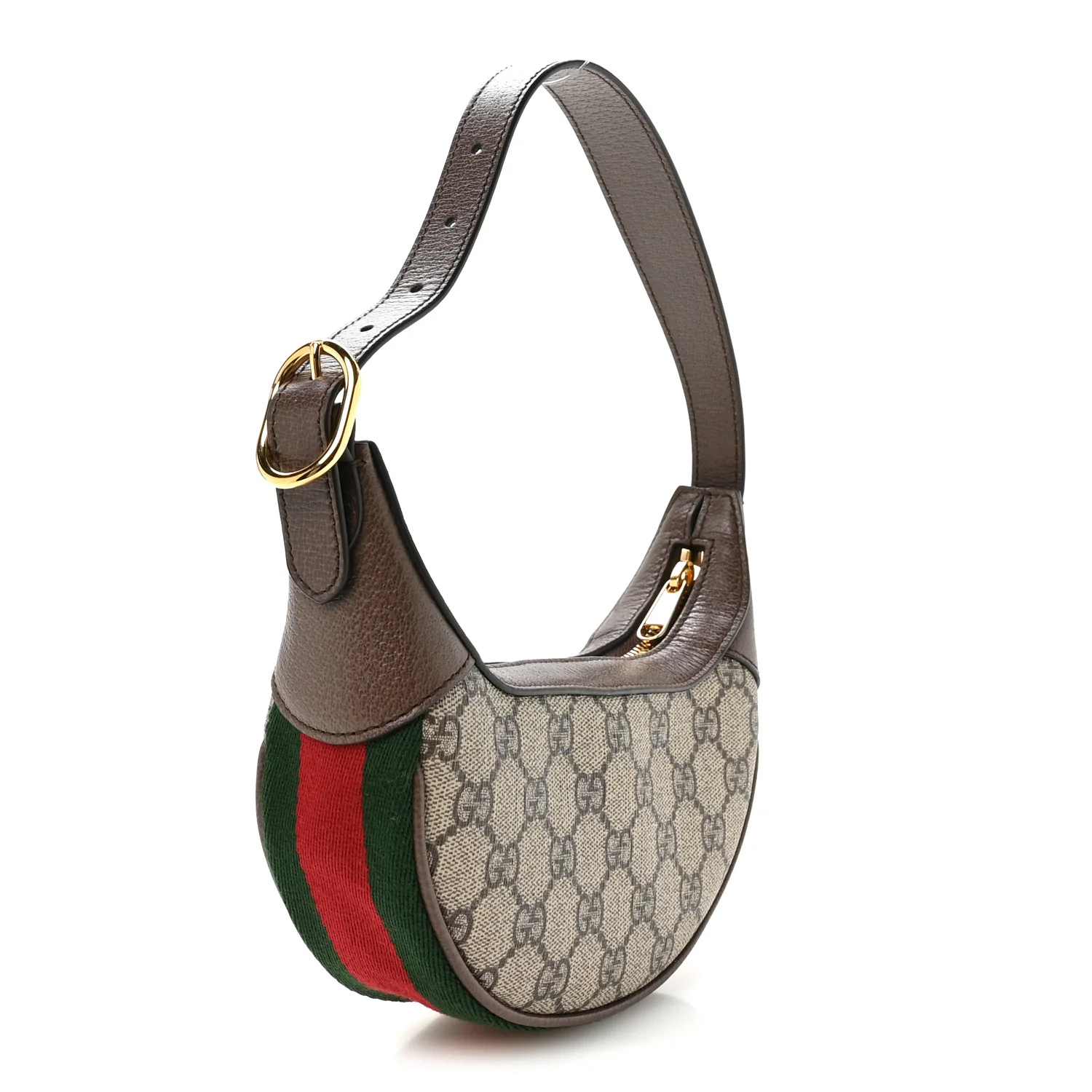 GG Supreme Monogram Textured Calfskin Web Mini Ophidia Half Moon Hobo Beige Ebony New Acero - Image 4