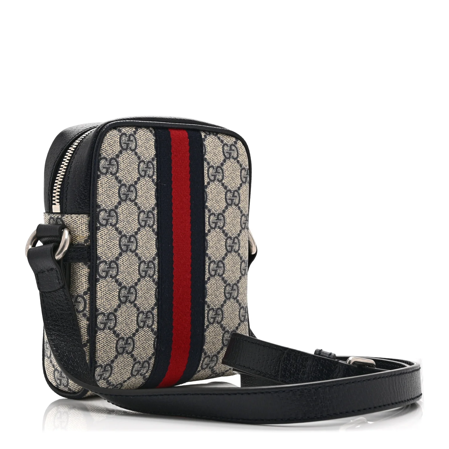 GG Supreme Monogram Textured Calfskin Web Mini Ophidia Messenger Beige Blue - Image 3