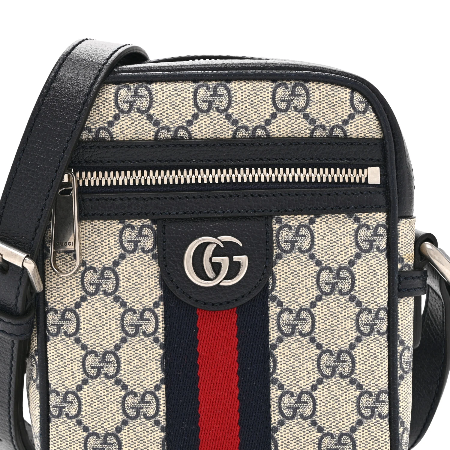 GG Supreme Monogram Textured Calfskin Web Mini Ophidia Messenger Beige Blue - Image 8