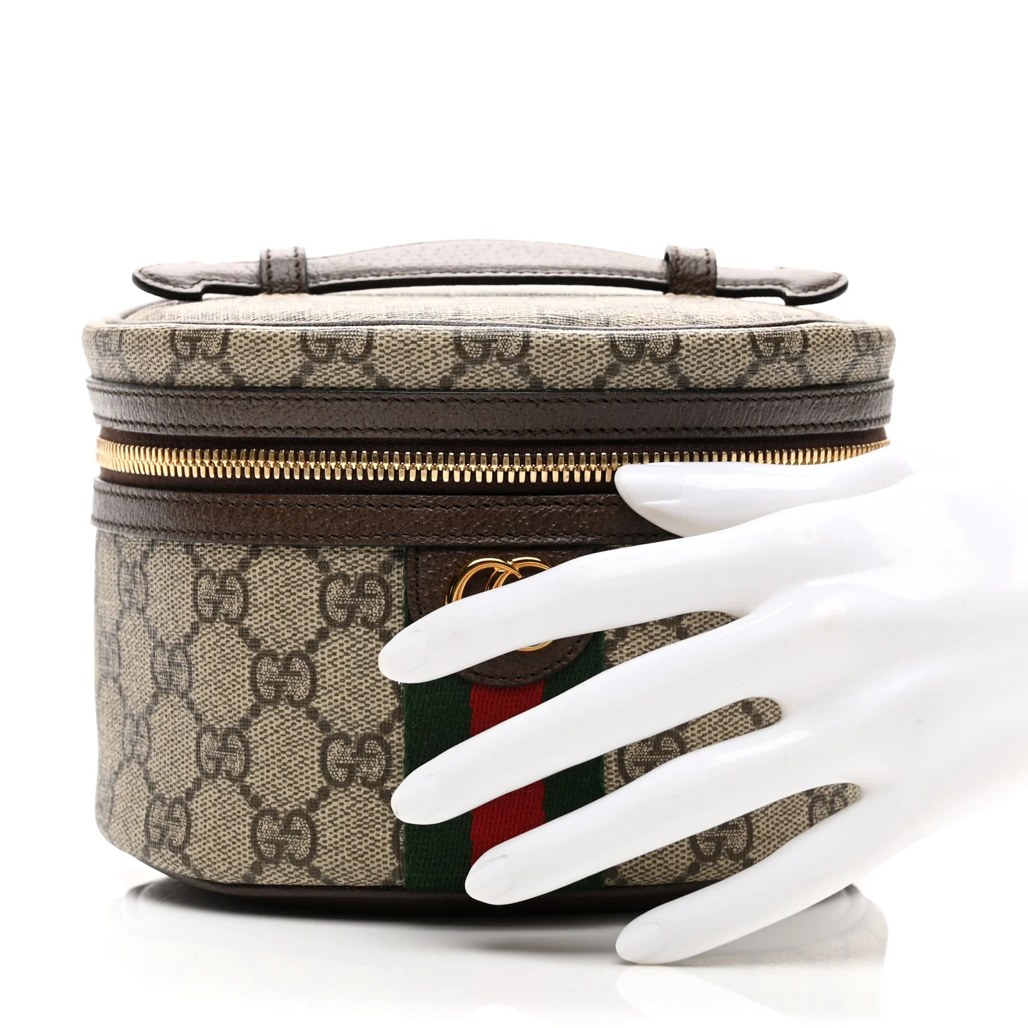 GG Supreme Monogram Textured Calfskin Web Ophidia Vanity Cosmetic Case Beige Ebony New Acero - Image 2