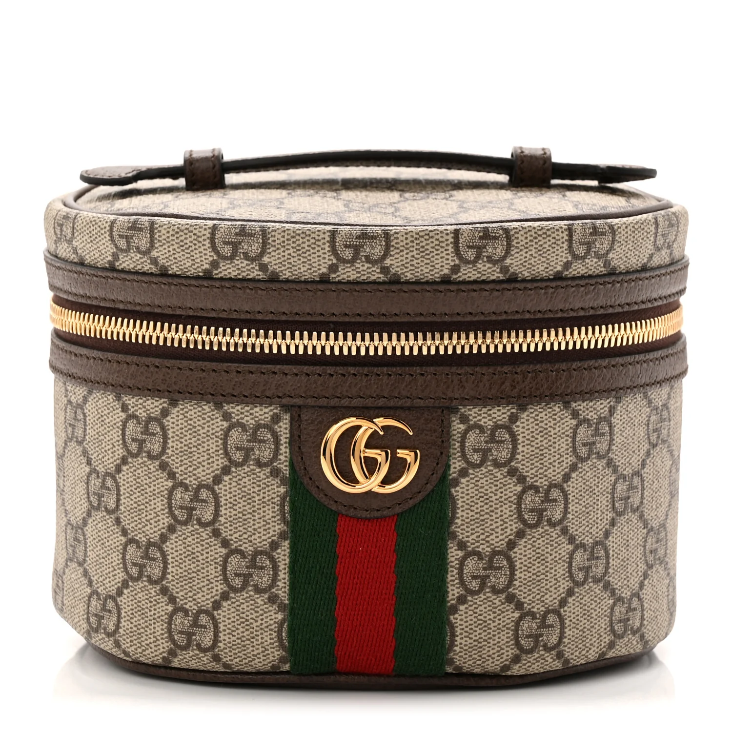 GG Supreme Monogram Textured Calfskin Web Ophidia Vanity Cosmetic Case Beige Ebony New Acero
