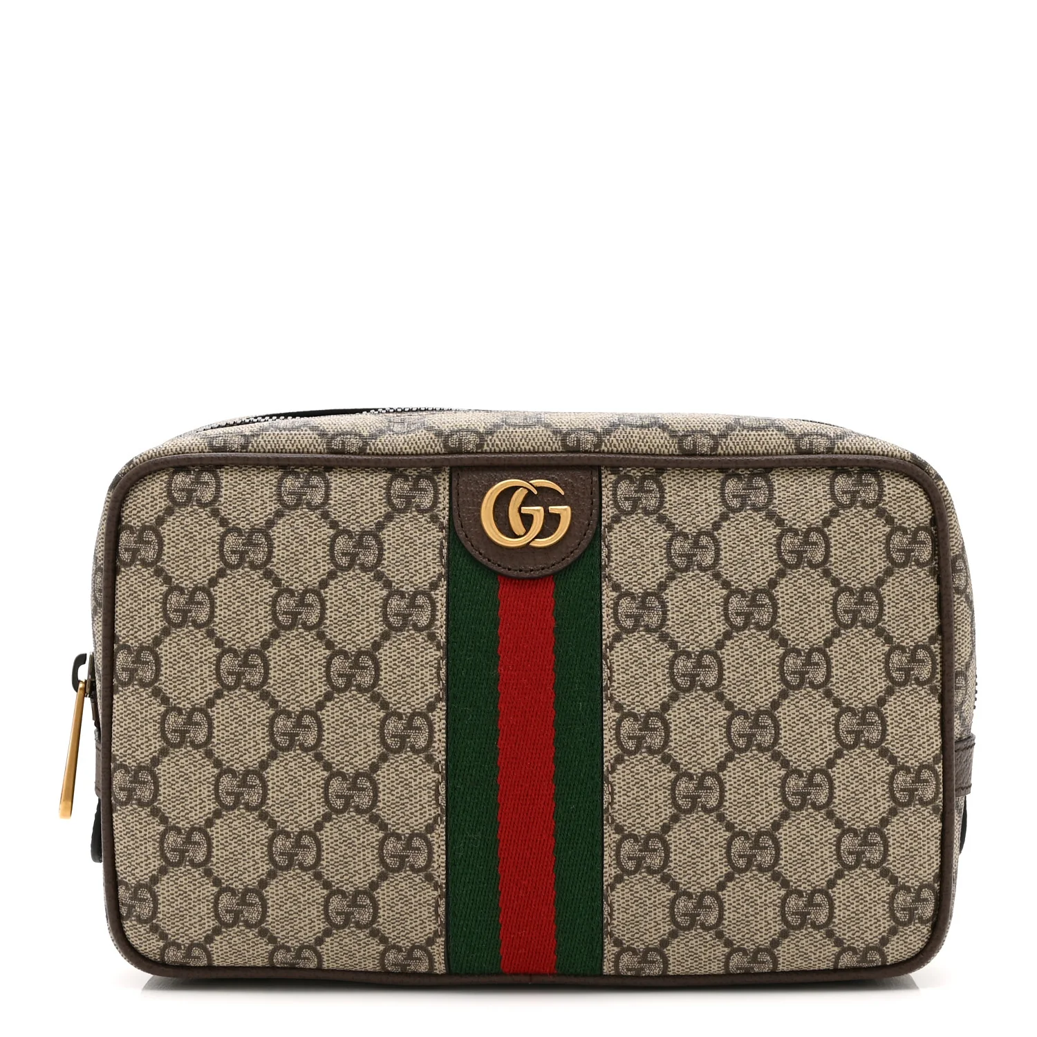 GG Supreme Monogram Textured Calfskin Web Small Cosmetic Case Beige Ebony New Acero