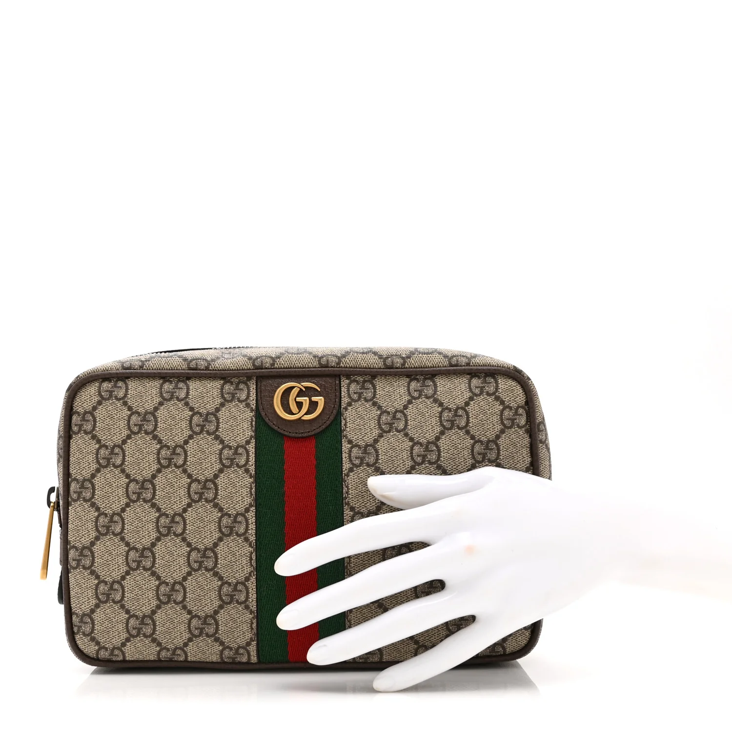 GG Supreme Monogram Textured Calfskin Web Small Cosmetic Case Beige Ebony New Acero - Image 2