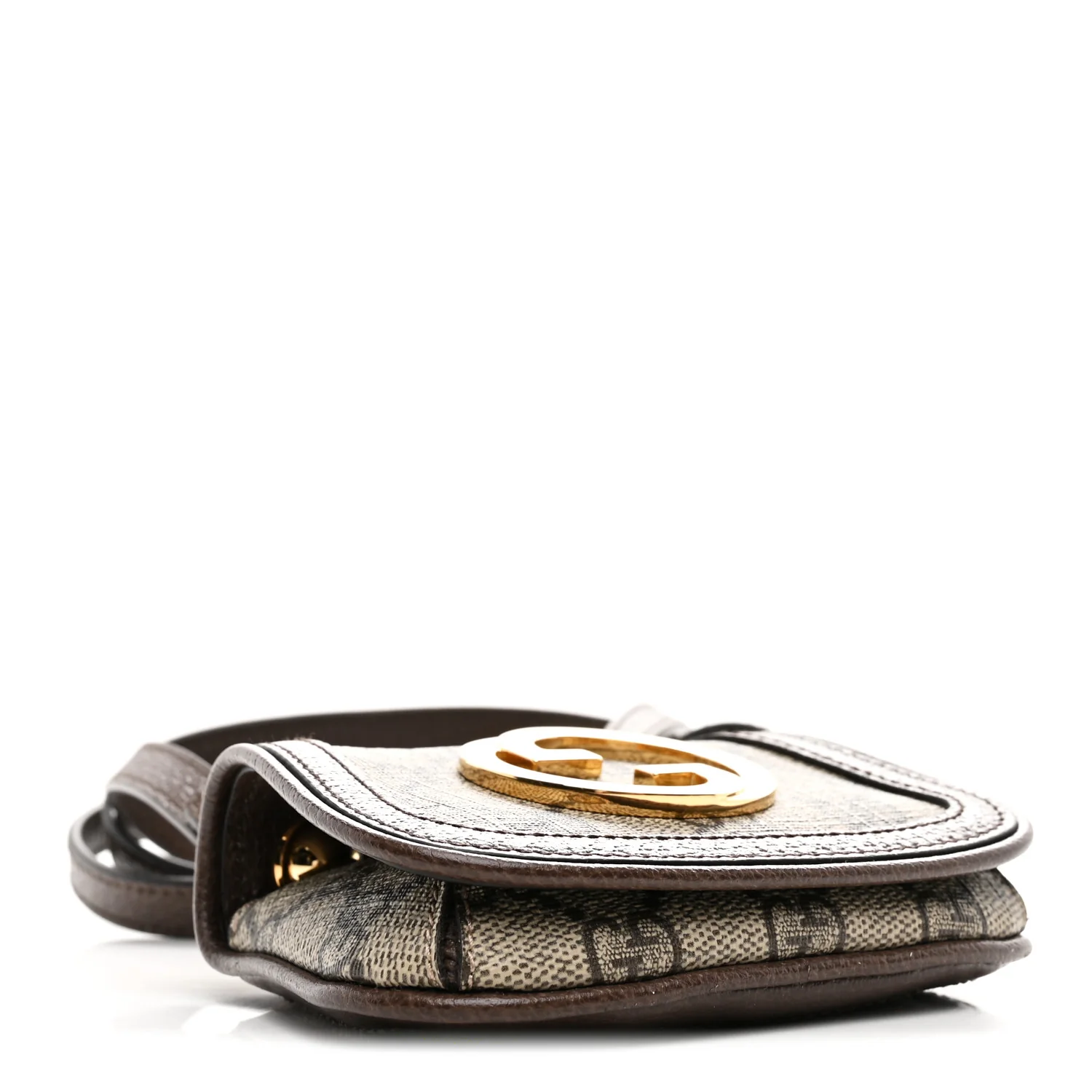 GG Supreme Monogram Textured Dollar Calfskin Blondie Card Case Wallet with Strap Beige Ebony New Acero - Image 4