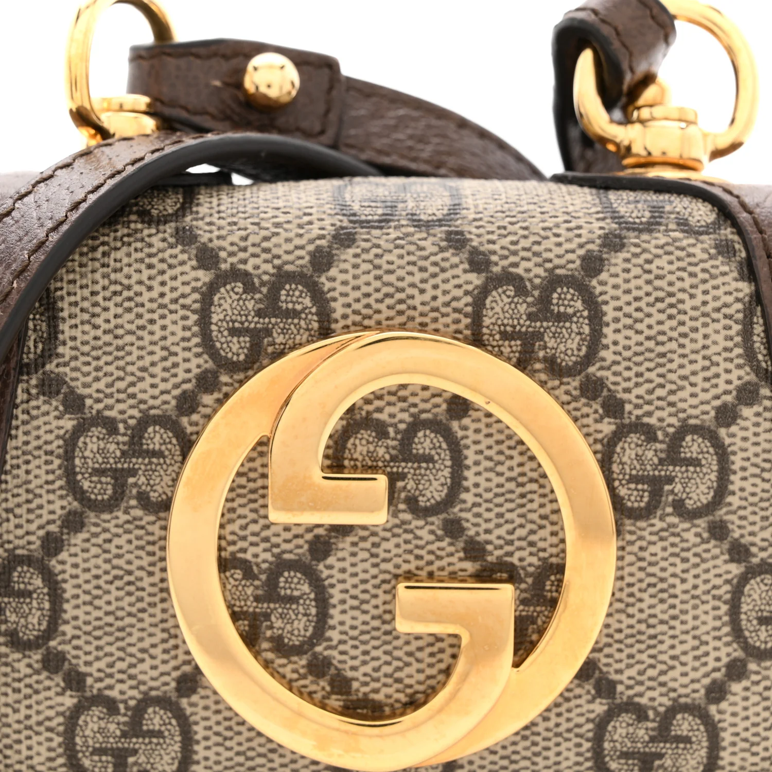 GG Supreme Monogram Textured Dollar Calfskin Blondie Card Case Wallet with Strap Beige Ebony New Acero - Image 8