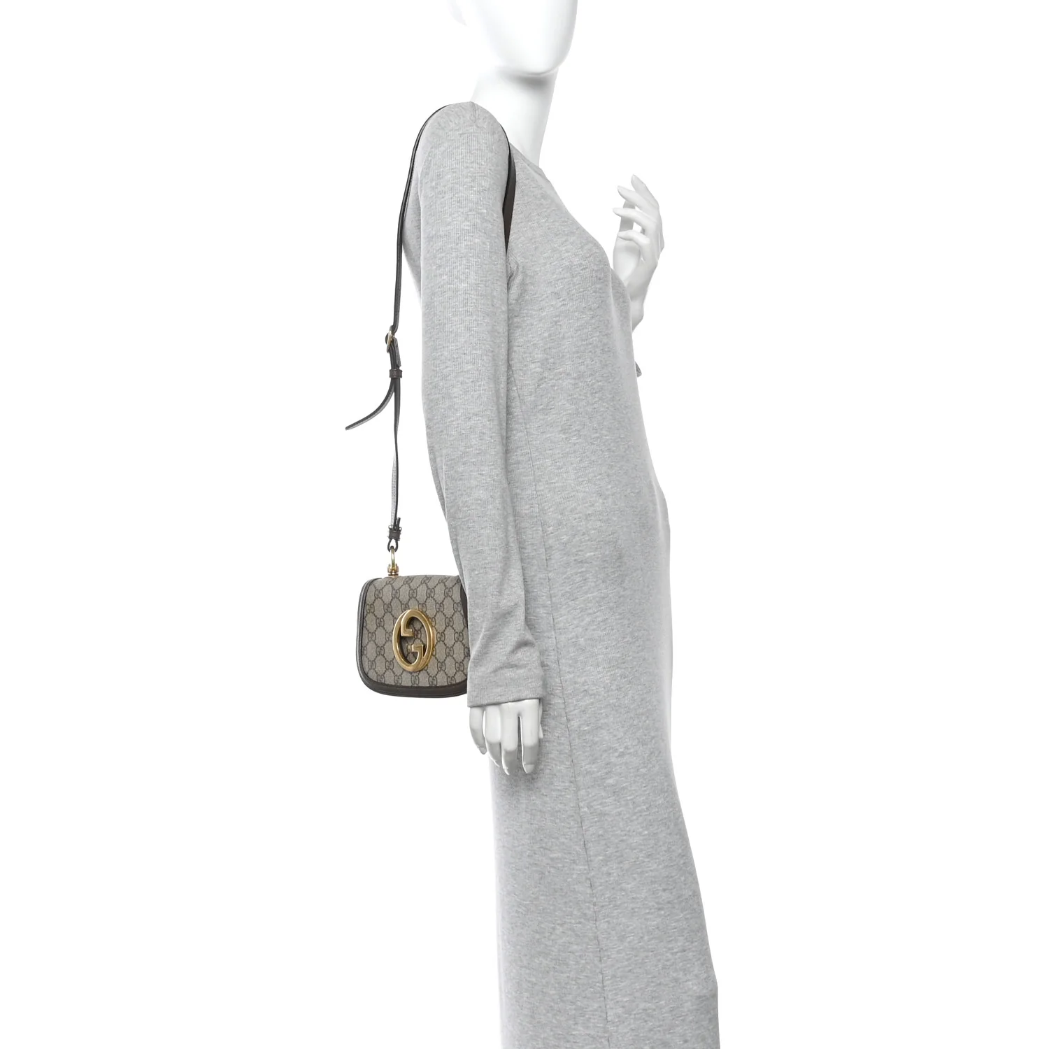 GG Supreme Monogram Textured Dollar Calfskin Mini Blondie Chain Shoulder Flap Bag Beige Ebony New Acero - Image 2