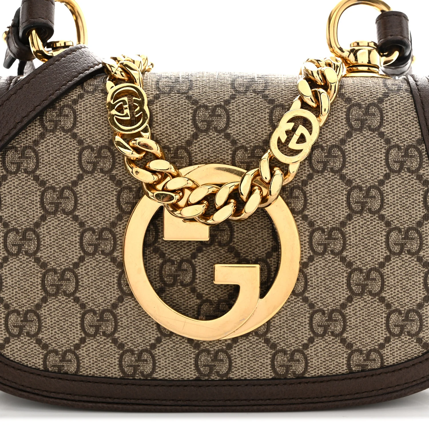 GG Supreme Monogram Textured Dollar Calfskin Mini Blondie Chain Shoulder Flap Bag Beige Ebony New Acero - Image 8