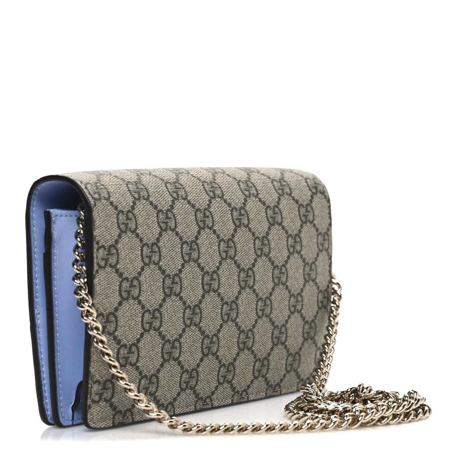 GG Supreme Monogram Textured Dollar Calfskin Mini GG Marmont Chain Wallet Light Pink Blue Beige - Image 3