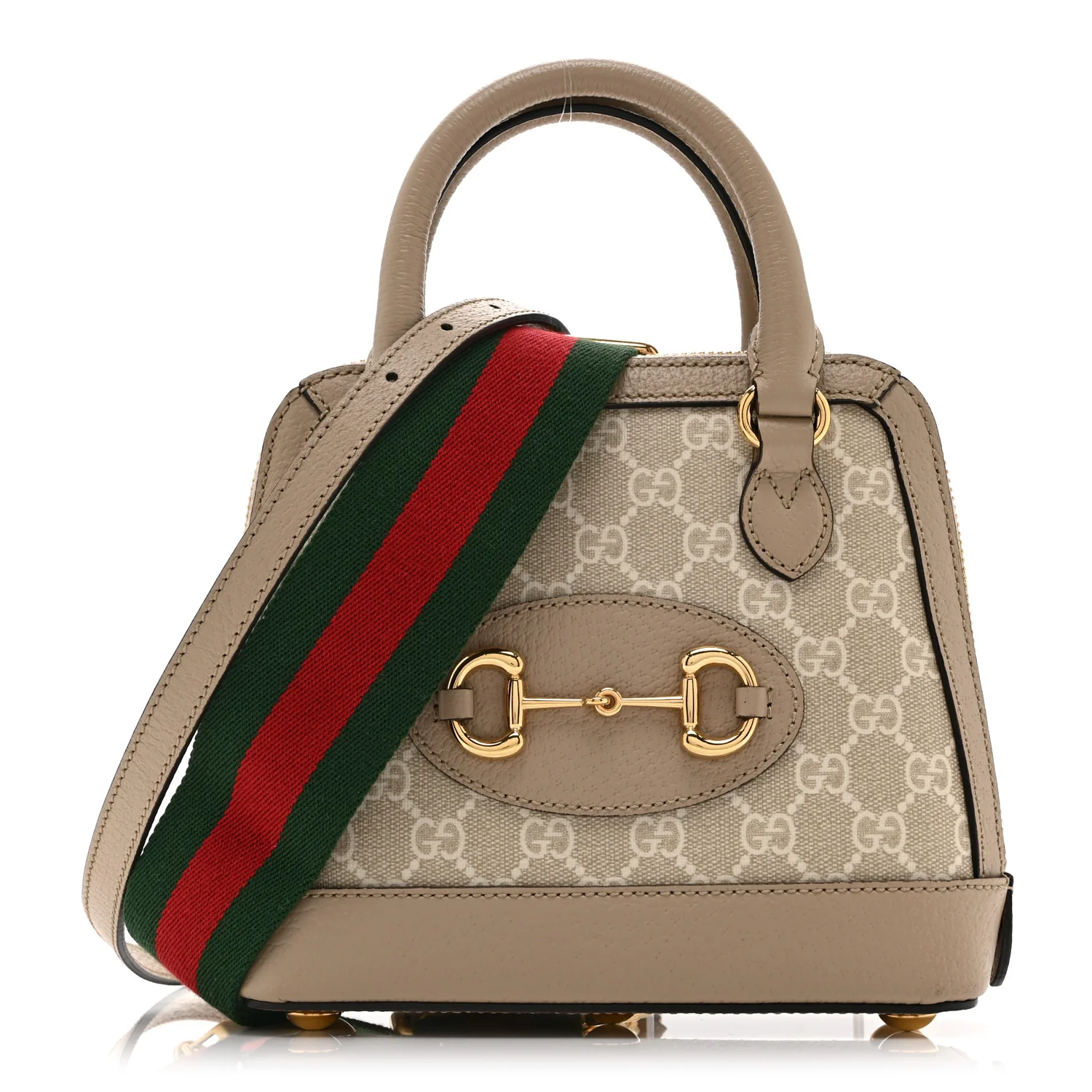 GG Supreme Monogram Textured Dollar Calfskin Mini Horsebit 1955 Top Handle Bag Beige Mystic White Oatmeal
