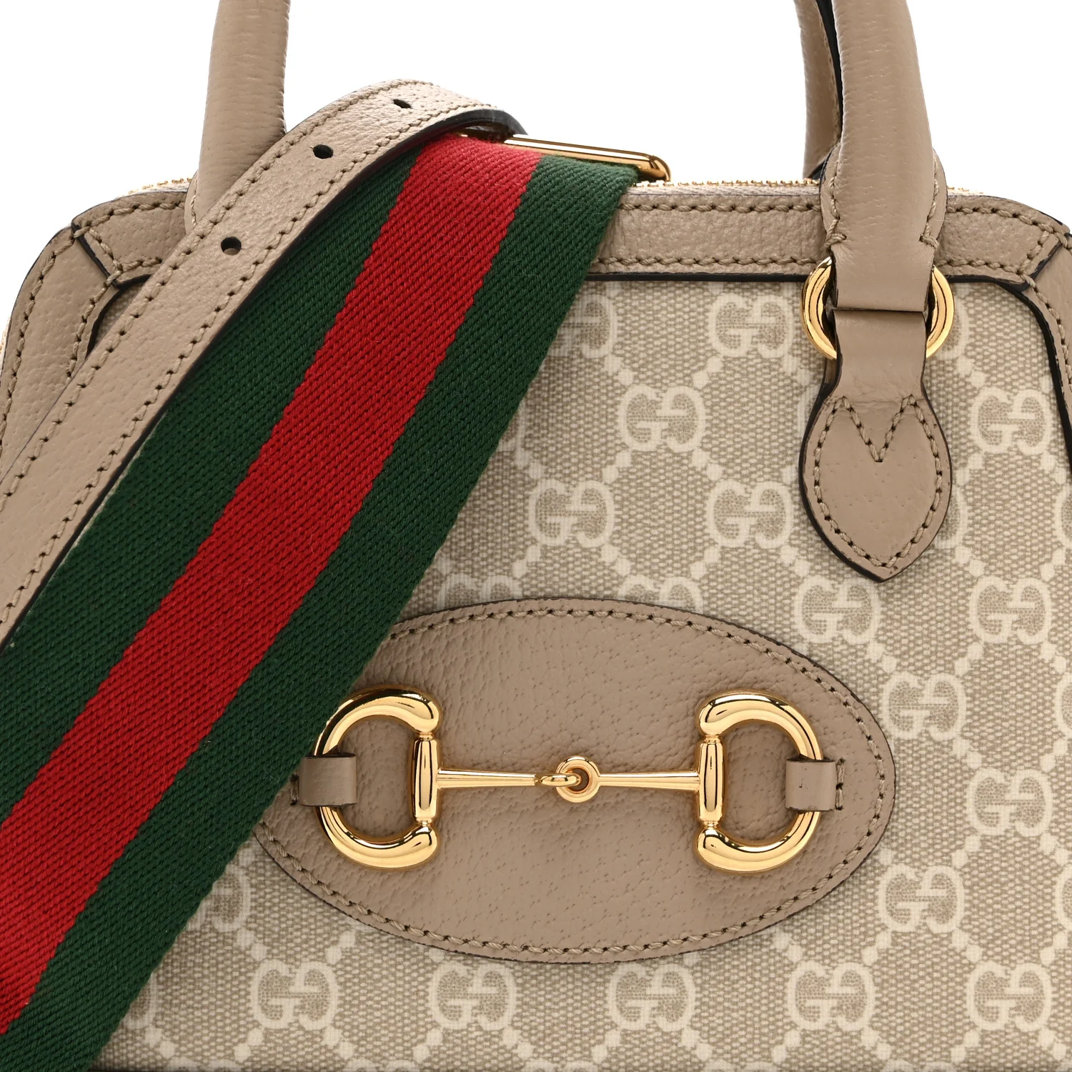 GG Supreme Monogram Textured Dollar Calfskin Mini Horsebit 1955 Top Handle Bag Beige Mystic White Oatmeal - Image 8