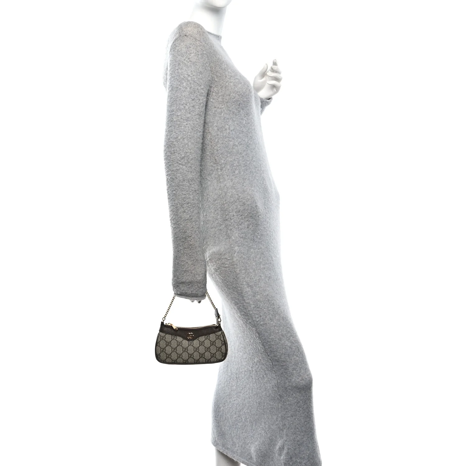 GG Supreme Monogram Textured Dollar Calfskin Mini Ophidia Chain Bag Beige Ebony - Image 2