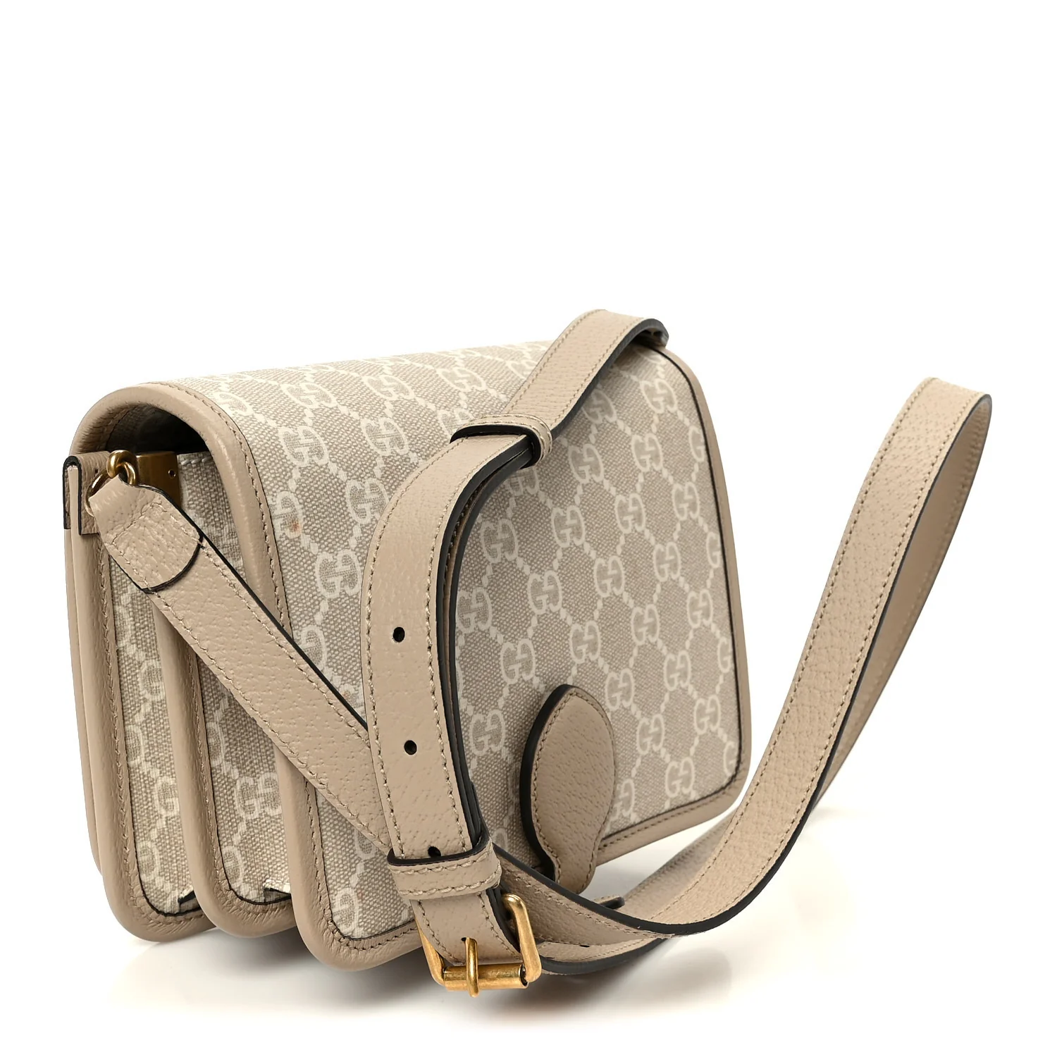 GG Supreme Monogram Textured Dollar Calfskin Mini Retro Interlocking G Flap Shoulder Bag Beige Mystic White Oatmeal - Image 3
