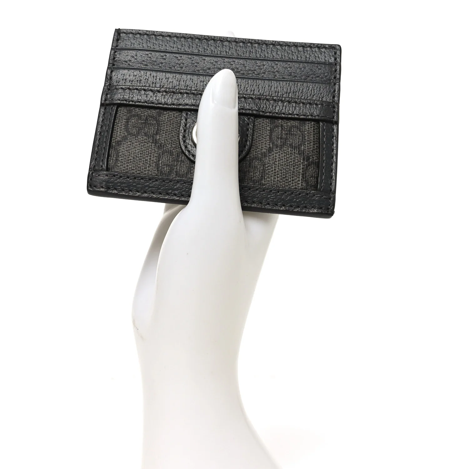 GG Supreme Monogram Textured Dollar Calfskin Ophidia Card Holder Grey Black Graphite Grey - Image 2