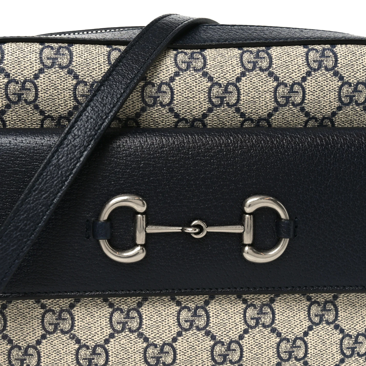 GG Supreme Monogram Textured Dollar Calfskin Small Horsebit 1955 Shoulder Bag Beige Blue - Image 8