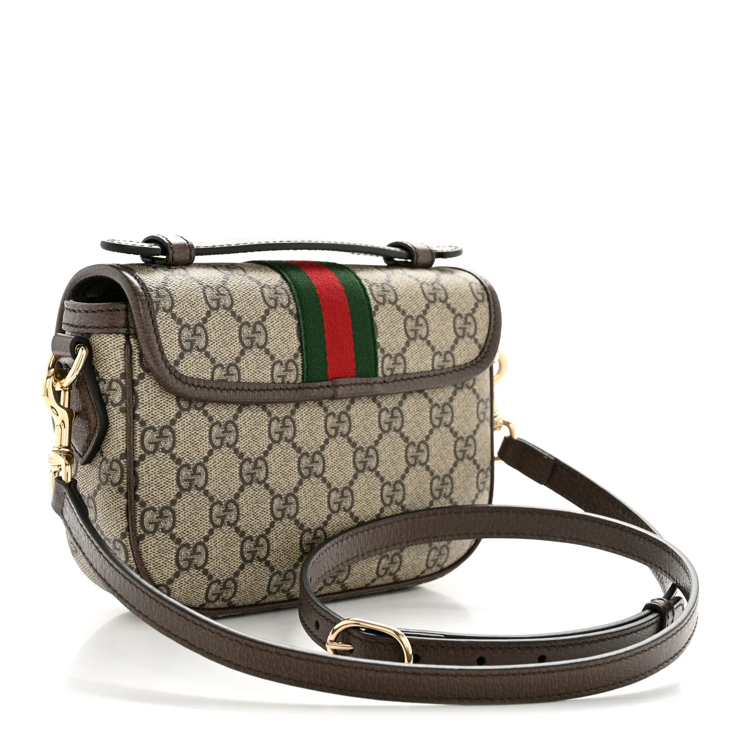 GG Supreme Monogram Textured Dollar Calfskin Small Ophidia Top Handle Shoulder Bag Beige Brown - Image 3
