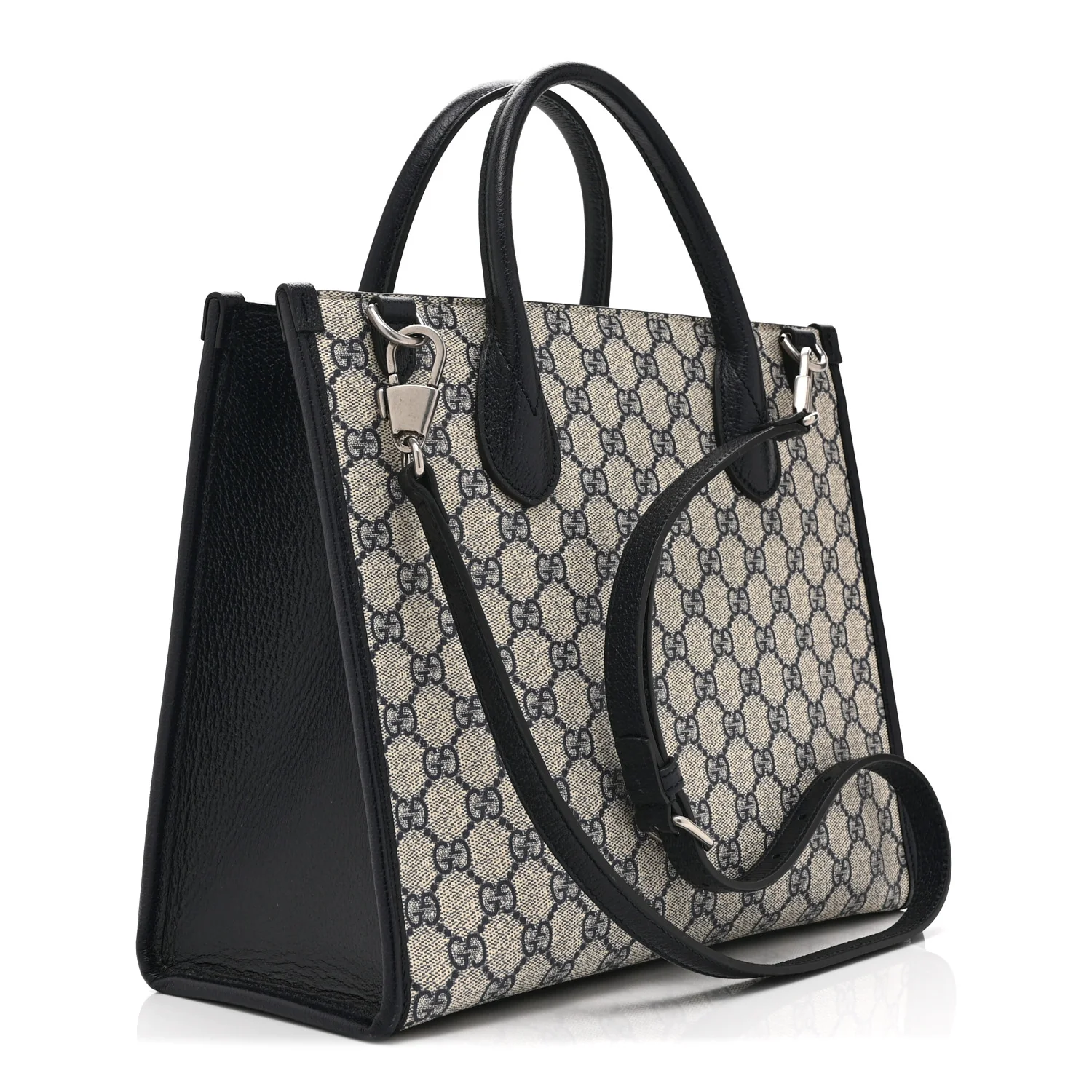GG Supreme Monogram Textured Dollar Calfskin Small Retro Interlocking G Tote Bag Beige Blue - Image 3