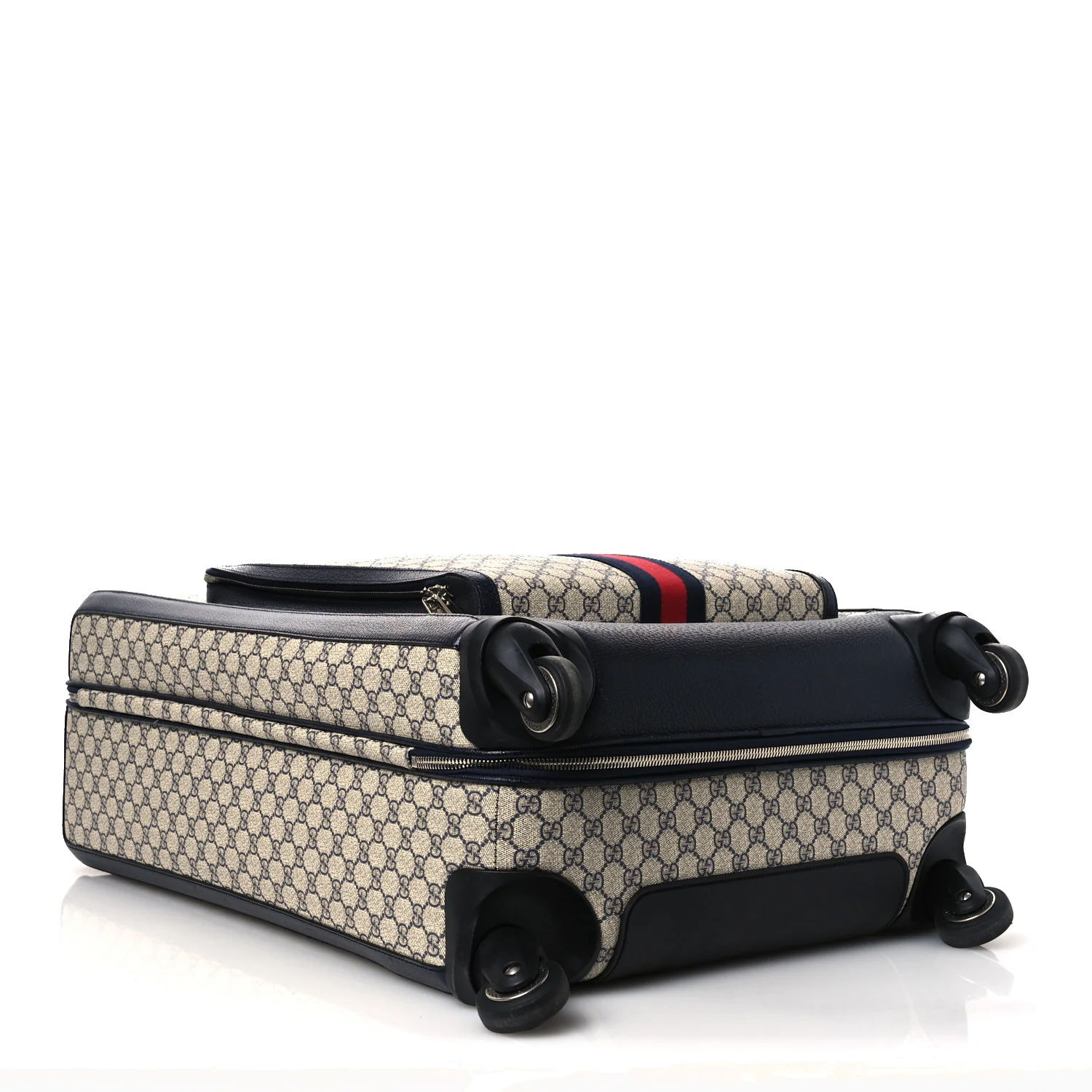 GG Supreme Monogram Textured Dollar Calfskin Web Large Savoy Trolley Suitcase Beige Blue - Image 3