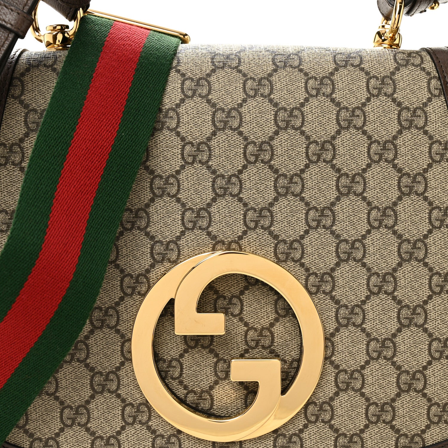 GG Supreme Monogram Textured Dollar Calfskin Web Medium Blondie Shoulder Flap Bag Beige Ebony New Acero - Image 14