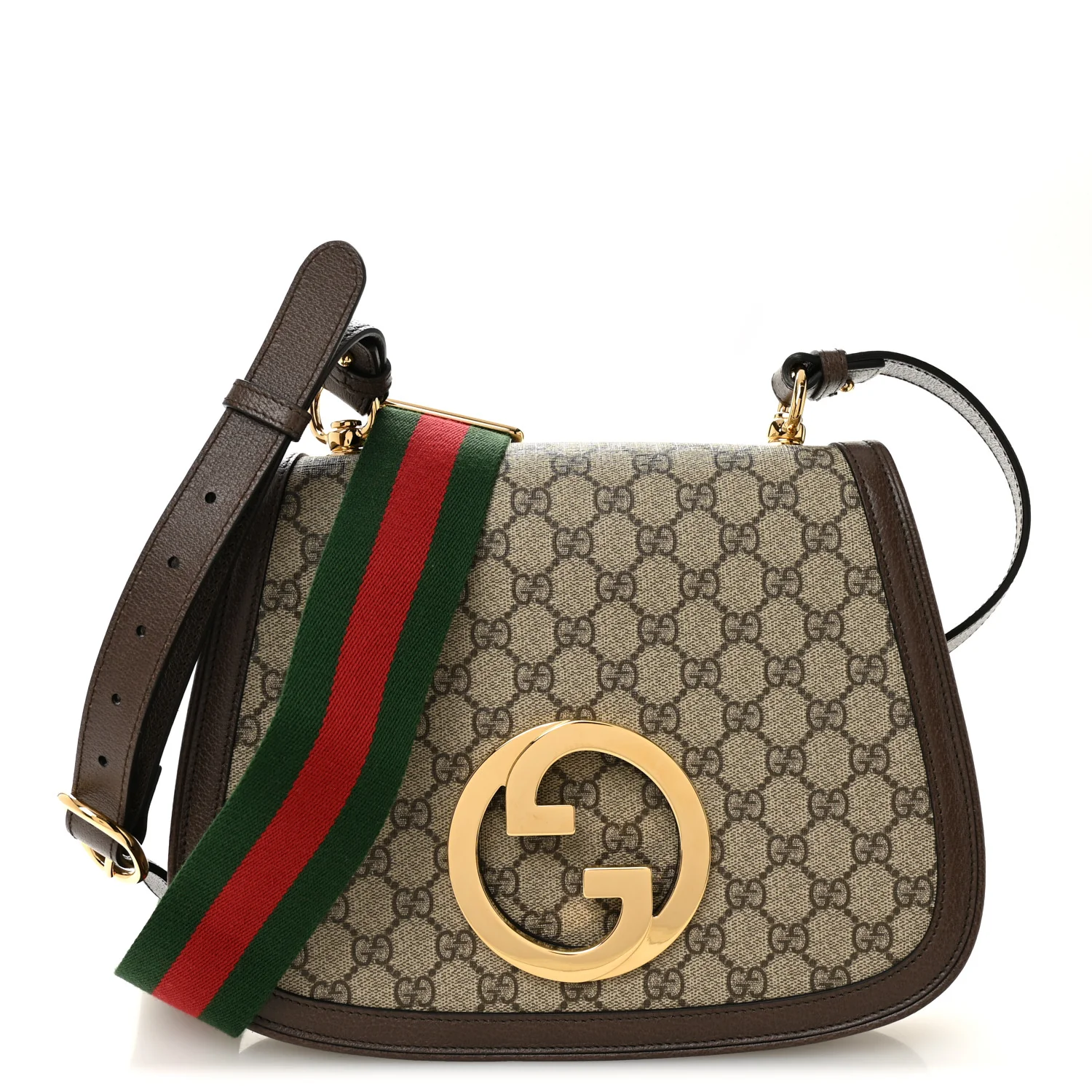 GG Supreme Monogram Textured Dollar Calfskin Web Medium Blondie Shoulder Flap Bag Beige Ebony New Acero - Image 2
