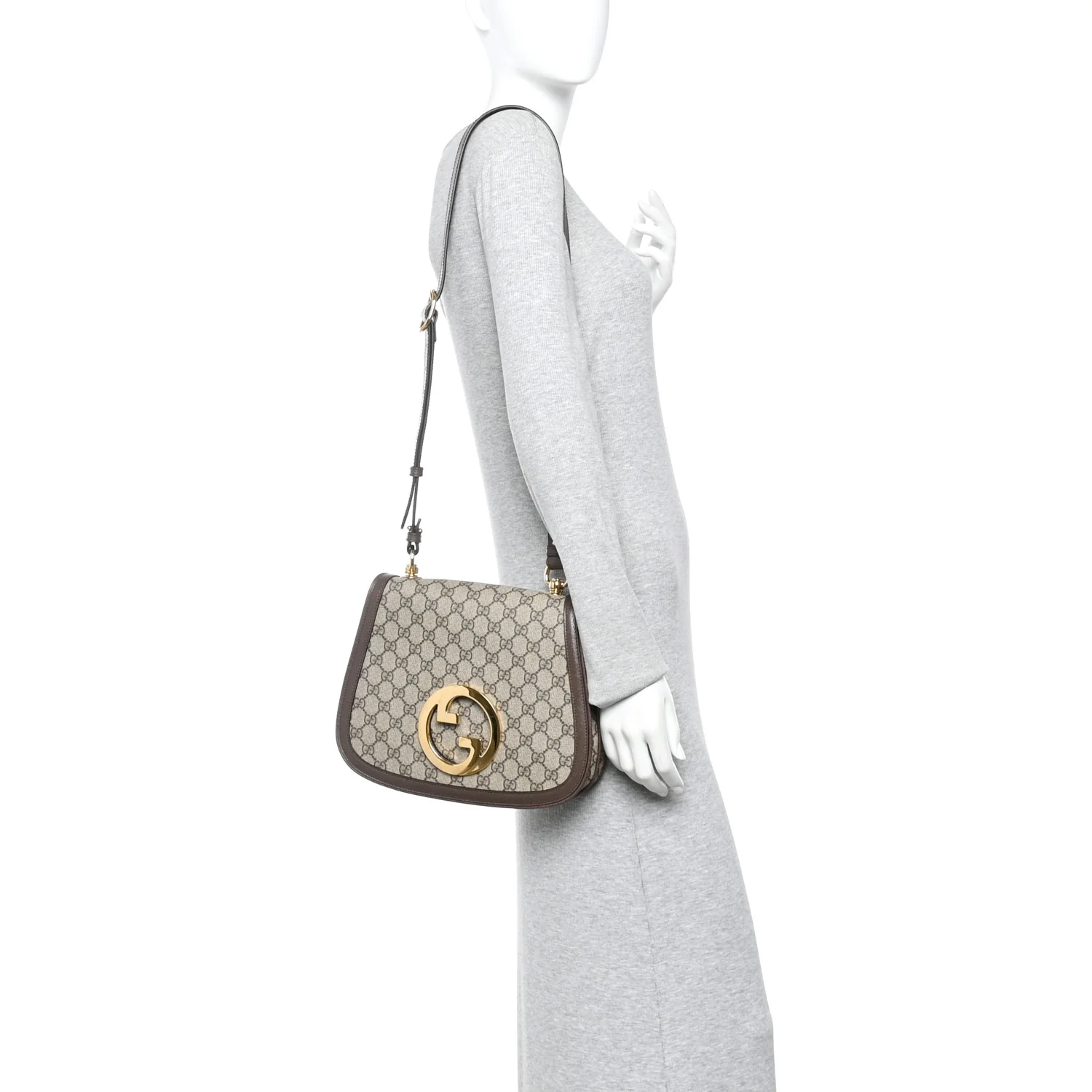 GG Supreme Monogram Textured Dollar Calfskin Web Medium Blondie Shoulder Flap Bag Beige Ebony New Acero - Image 3