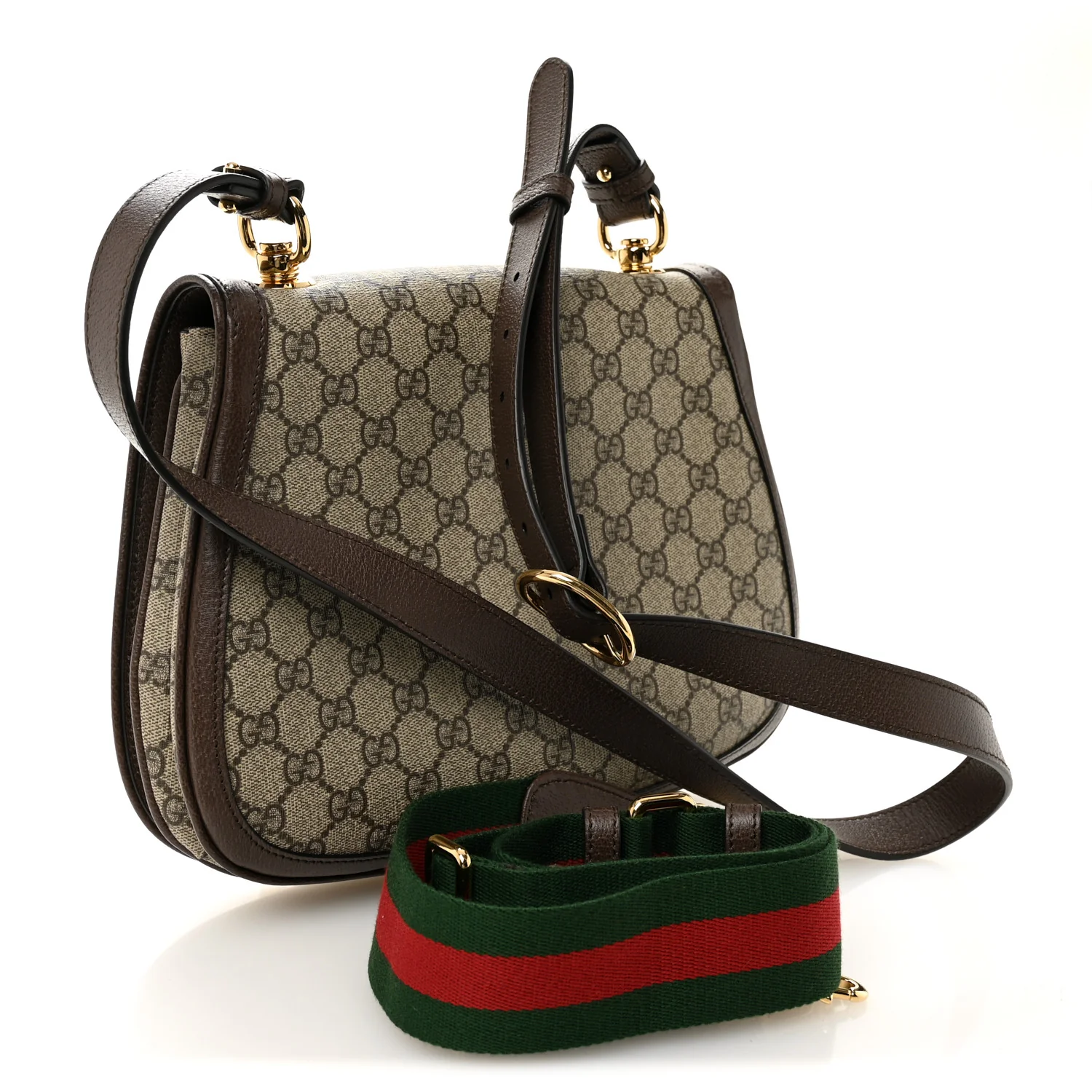 GG Supreme Monogram Textured Dollar Calfskin Web Medium Blondie Shoulder Flap Bag Beige Ebony New Acero - Image 4