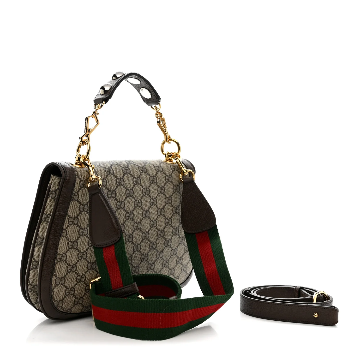 GG Supreme Monogram Textured Dollar Calfskin Web Medium Blondie Top Handle Shoulder Flap Bag Beige Ebony New Acero - Image 3