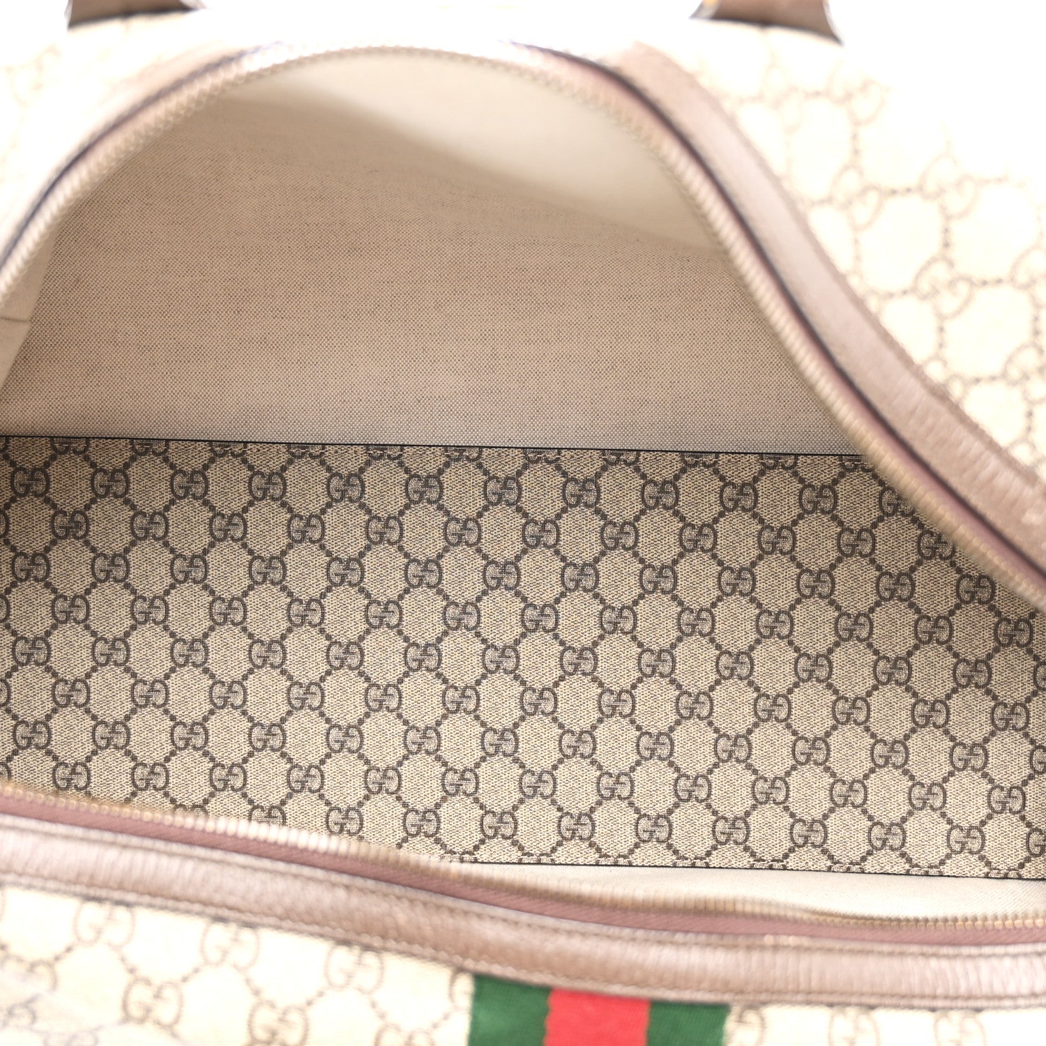 GG Supreme Monogram Textured Dollar Calfskin Web Medium Ophidia Carry-On Duffle Bag Beige Ebony New Acero - Image 4