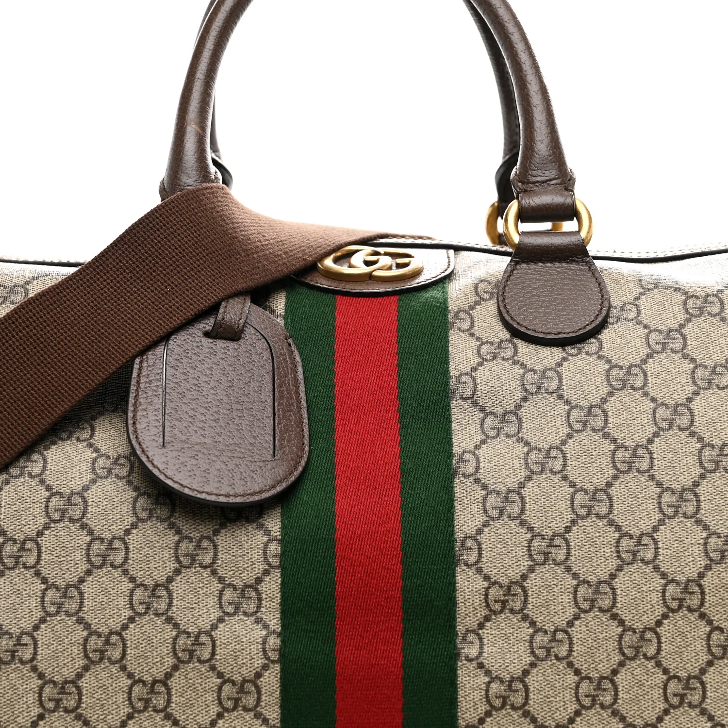 GG Supreme Monogram Textured Dollar Calfskin Web Medium Ophidia Carry-On Duffle Bag Beige Ebony New Acero - Image 8