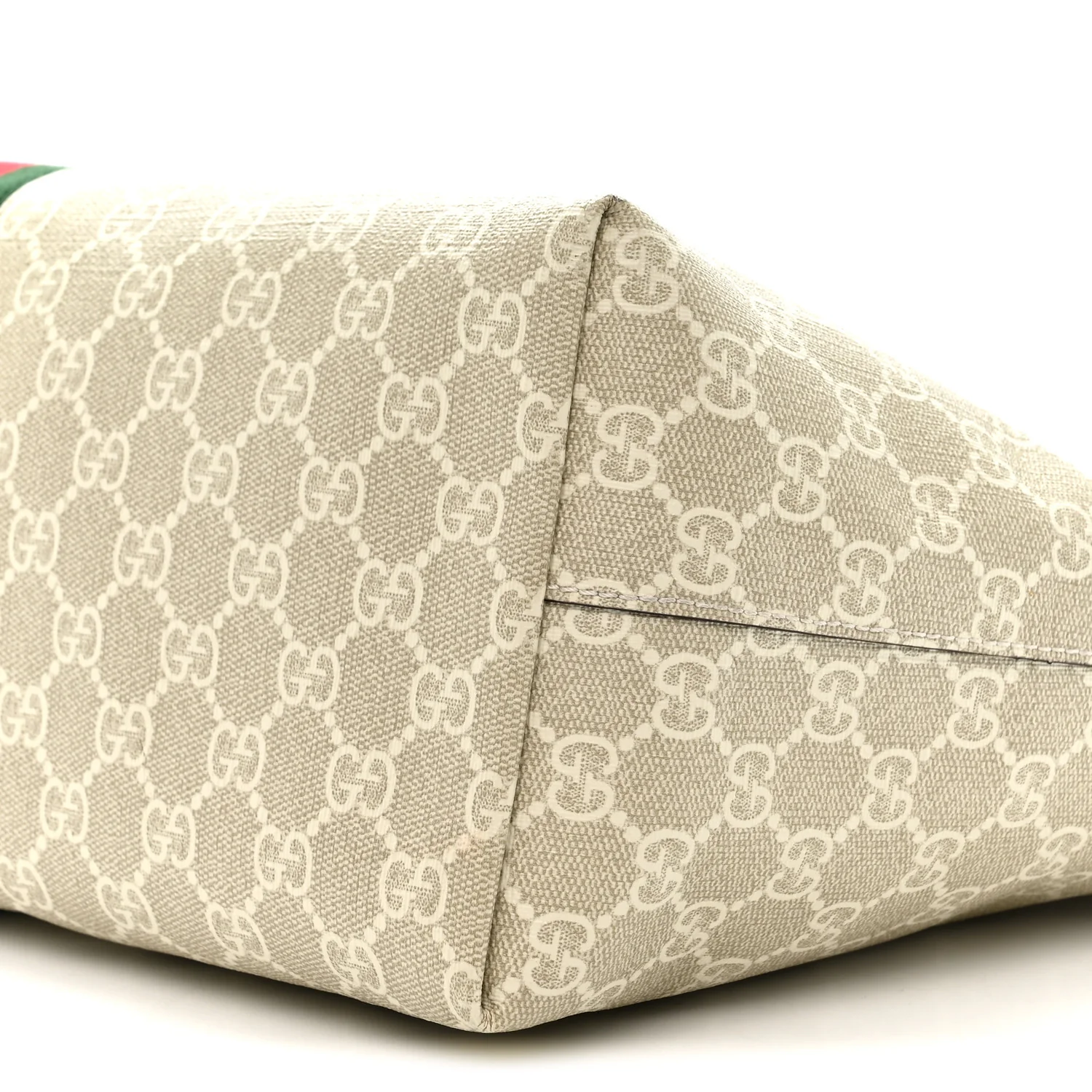 GG Supreme Monogram Textured Dollar Calfskin Web Medium Ophidia Shopping Tote Beige Mystic White Oatmeal - Image 10