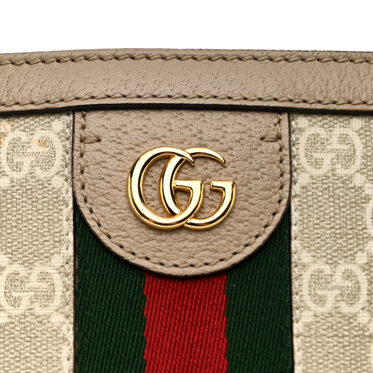 GG Supreme Monogram Textured Dollar Calfskin Web Medium Ophidia Shopping Tote Beige Mystic White Oatmeal - Image 11