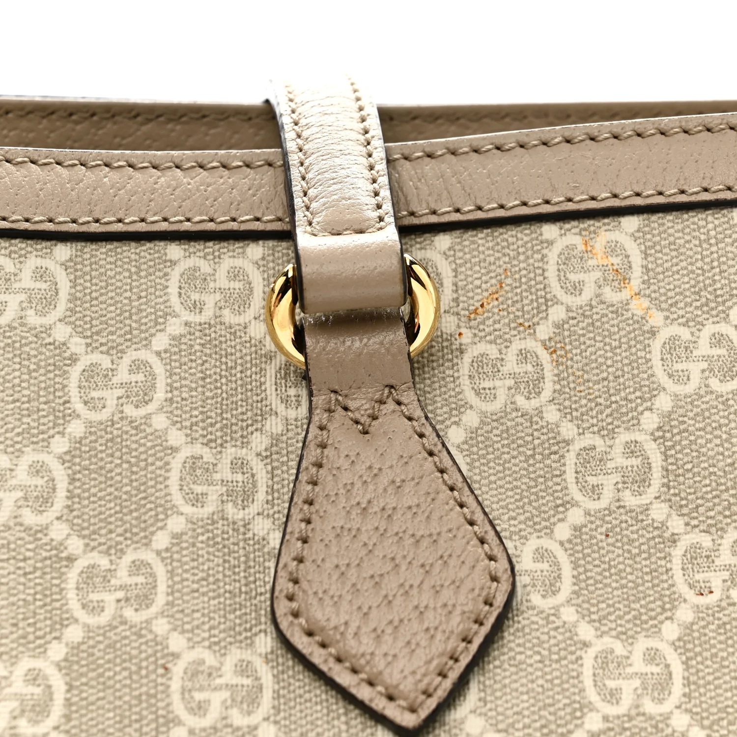 GG Supreme Monogram Textured Dollar Calfskin Web Medium Ophidia Shopping Tote Beige Mystic White Oatmeal - Image 13