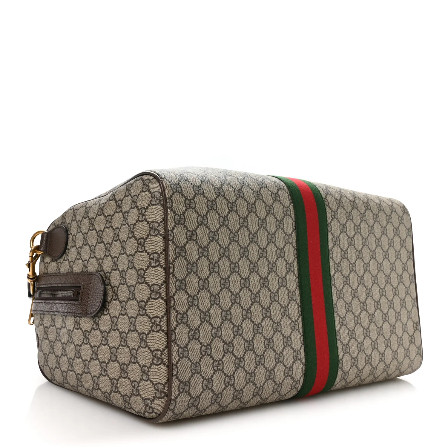 GG Supreme Monogram Textured Dollar Calfskin Web Medium Savoy Duffle Bag Beige Dark Brown - Image 3