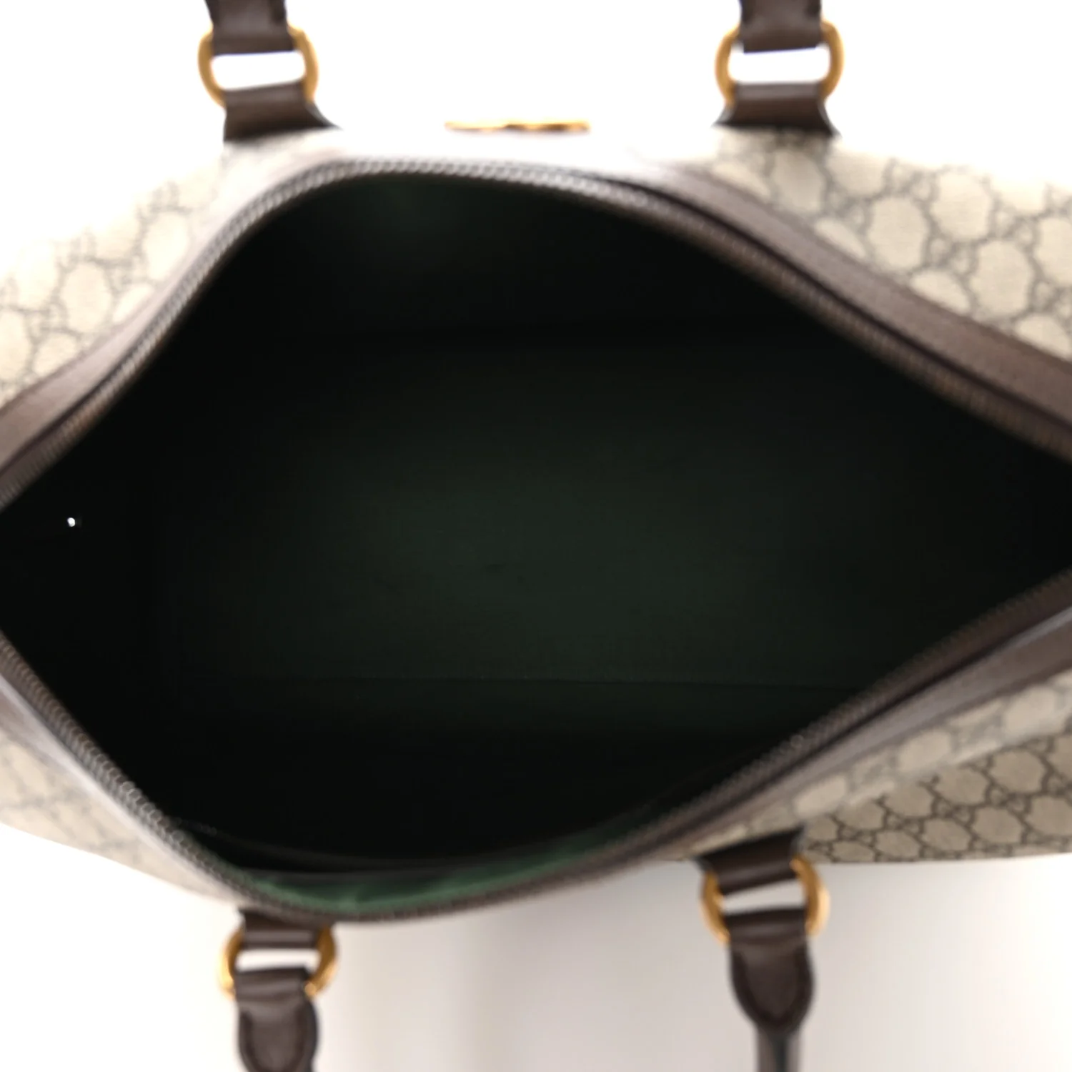 GG Supreme Monogram Textured Dollar Calfskin Web Medium Savoy Duffle Bag Beige Dark Brown - Image 4