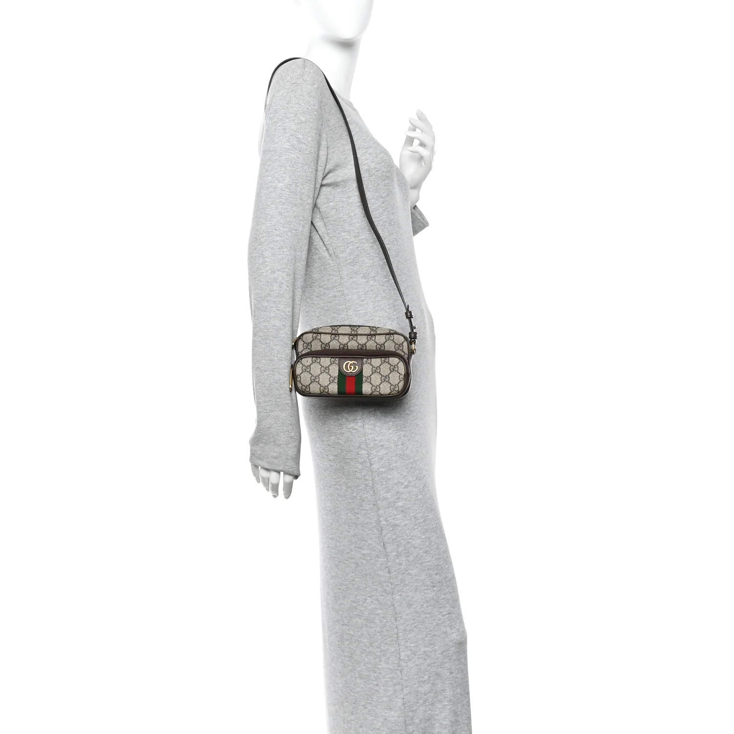 GG Supreme Monogram Textured Dollar Calfskin Web Mini Ophidia Convertible Shoulder Bag Beige Ebony New Acero - Image 2