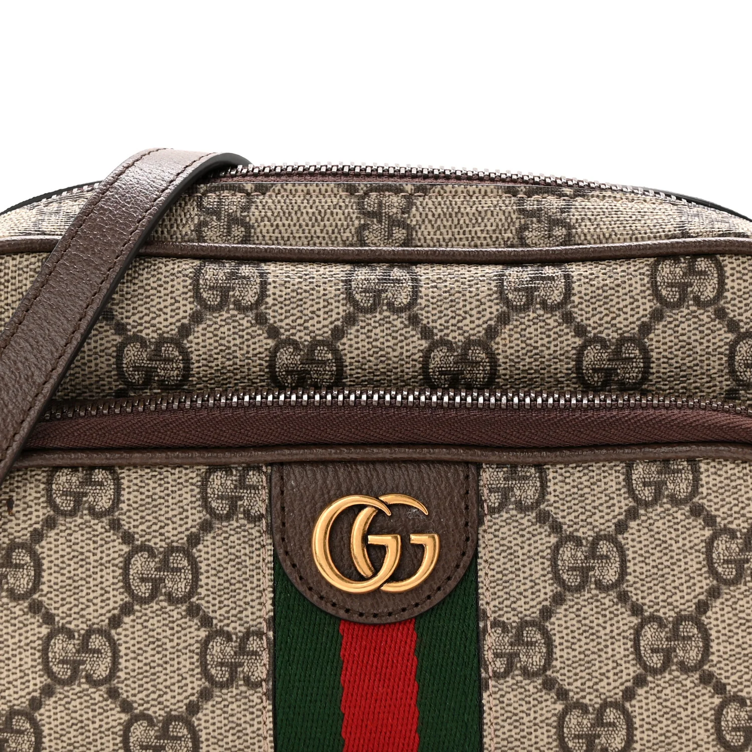 GG Supreme Monogram Textured Dollar Calfskin Web Mini Ophidia Convertible Shoulder Bag Beige Ebony New Acero - Image 8