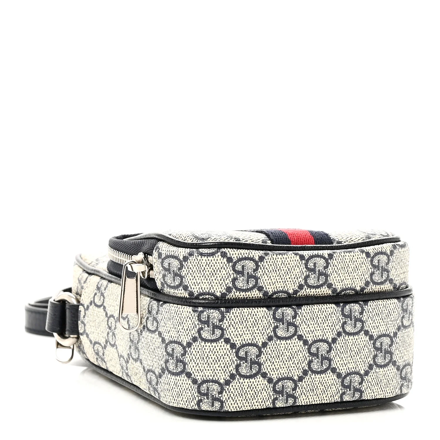 GG Supreme Monogram Textured Dollar Calfskin Web Mini Ophidia Double Zip Messenger Bag Beige Blue - Image 4