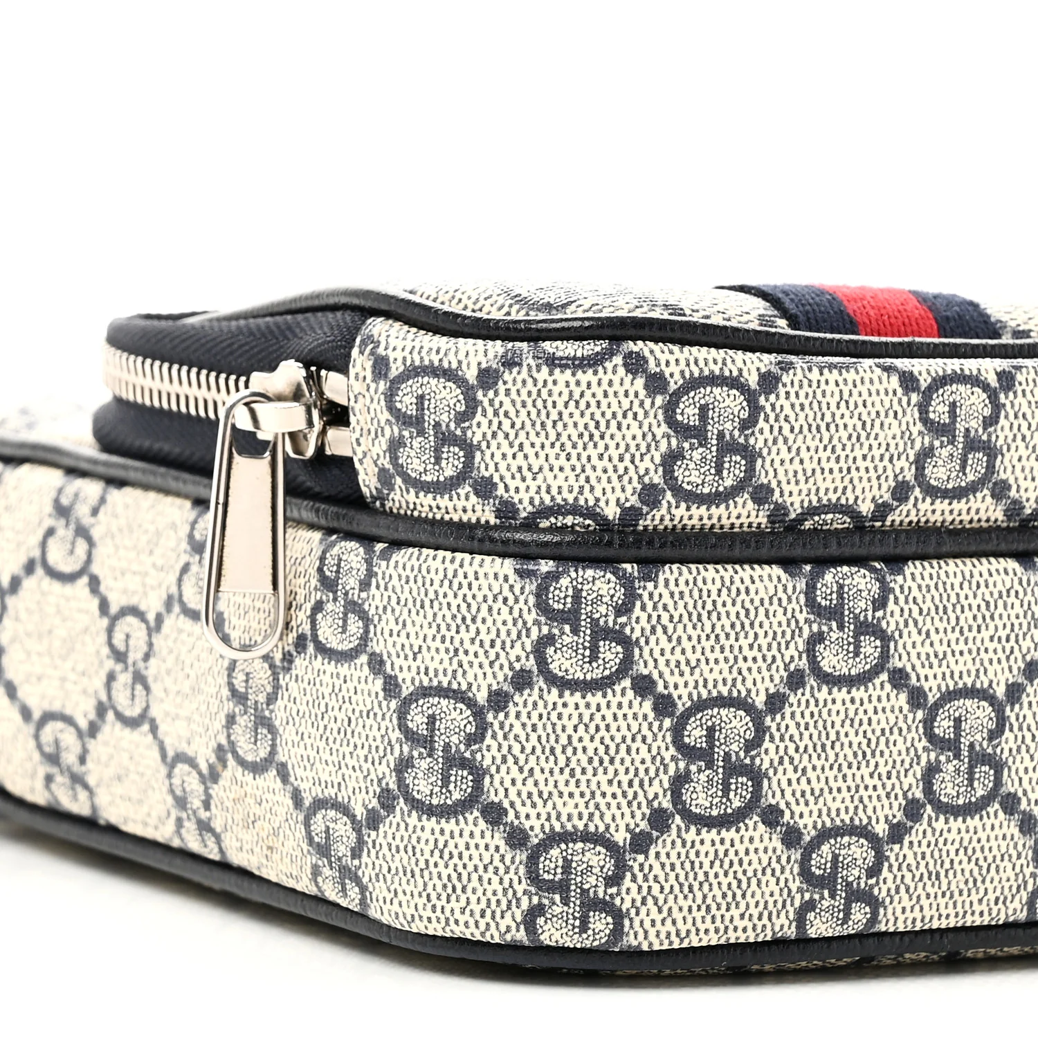 GG Supreme Monogram Textured Dollar Calfskin Web Mini Ophidia Double Zip Messenger Bag Beige Blue - Image 9