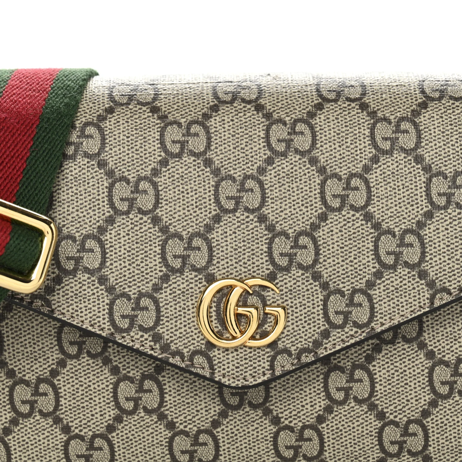 GG Supreme Monogram Textured Dollar Calfskin Web Mini Ophidia Envelope Shoulder Bag Beige Ebony New Acero - Image 8